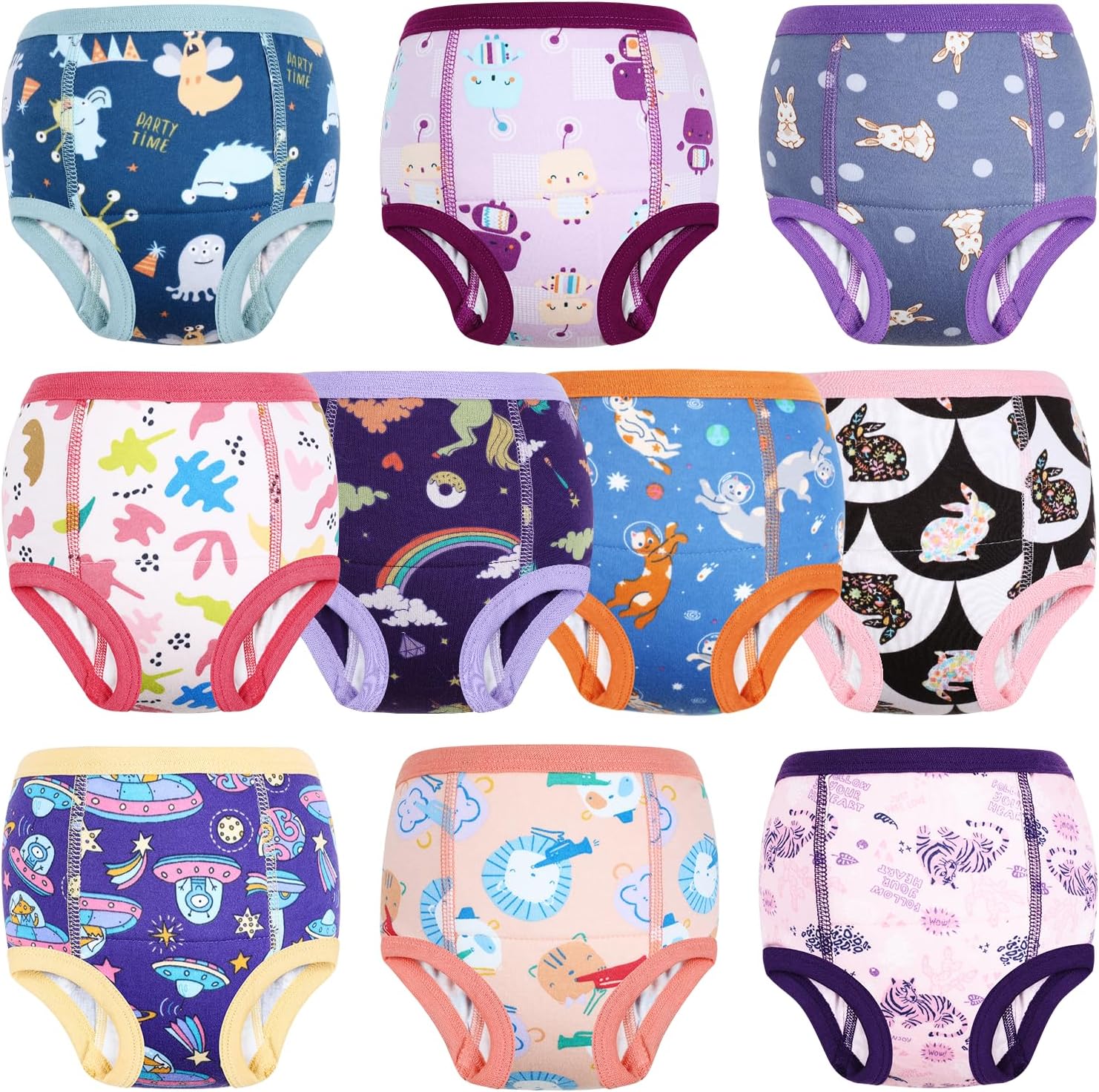 MOEMOE BABY Training Underwear 10 Packs Absorbent Potty Training Pants for Boys and Girls Cotton Pee Pants 2-9T