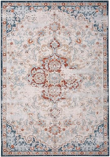 COZYLOOM Alfombra de área de 8 x 10 pies, estilo bohemio, tribal, alfombra floral vintage, grande, lavable, envejecida, oriental, antideslizante,