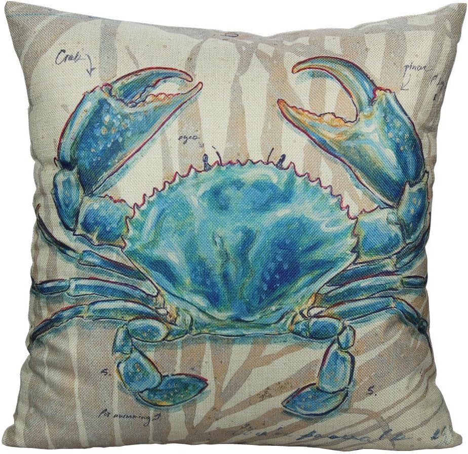 Touch Colourful Outdoor Beach Decorative Throw Pillow Covers Case Coastal Theme Sea Ocean Decoration Cushion Cotton Linen 18x18 Crab Decor Marine Animals Nautical Square