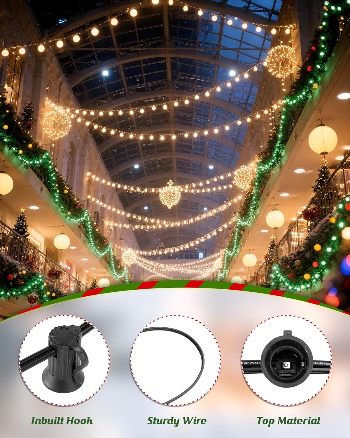 Brightown Commercial 500FT C7/E12 Christmas Light Sockets Set Spool, UL Listed Patio String Lights, 12" Spacing Black Wire