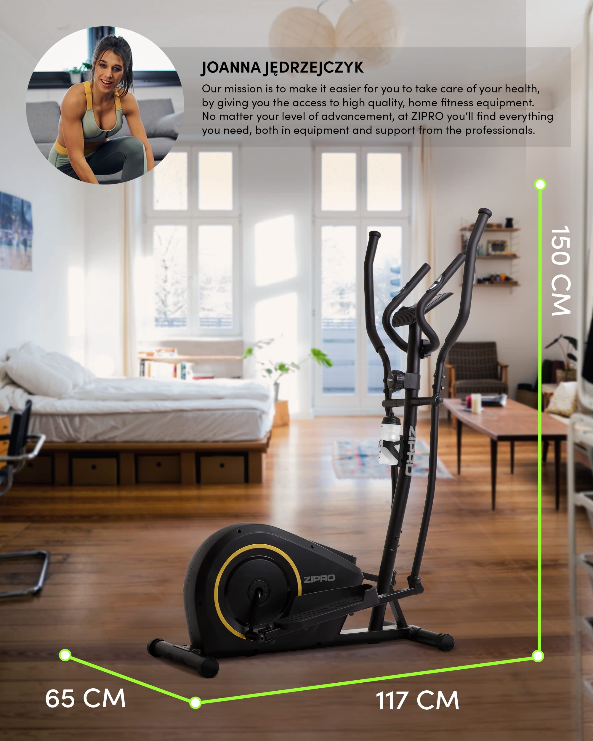 ZIPRO Cyclette Ellittica BURN GOLD, cyclette cross-trainer, con monitor LCD, resistenza magnetica regolabile, Sensore di pulsazioni, 120kg, Nero