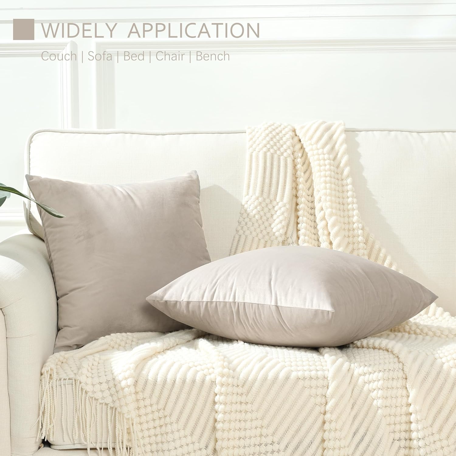 Stellhome Pack of 2, Velvet Pillow Covers Square Decorative Cushion Covers for Bed Couch Sofa Bench, 24x24 Inch/60x60 cm, Silver Gray