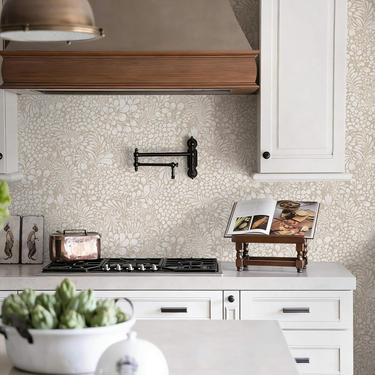 Heroad Peel and Stick Wallpaper Boho Beige Contact Paper 17.3''x196'' Floral Wall Paper Removable Self Adhesive Wallpaper for Cabinet Bedroom Living Room Entryway Walls Bathroom Waterproof Vinyl Roll