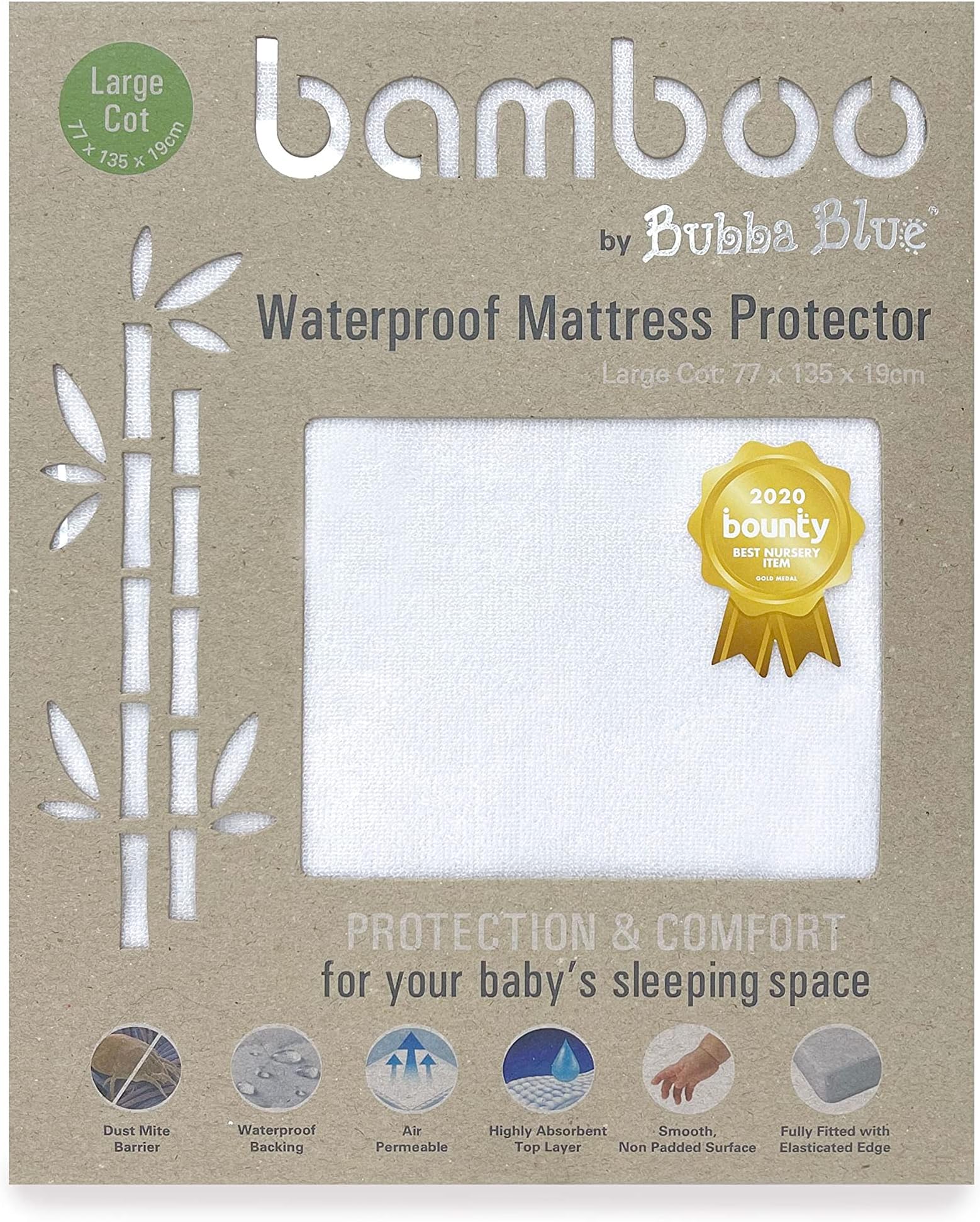 Bubba Blue Bamboo Mattress Large Cot Protector, White Baby