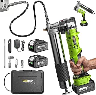 TaskStar 12000 PSI 2-in-1 Cordless Electric Grease Gun Kit with 2x4.0Ah Batteries, 90° Adapter for Farms & Heavy Duty Equipment