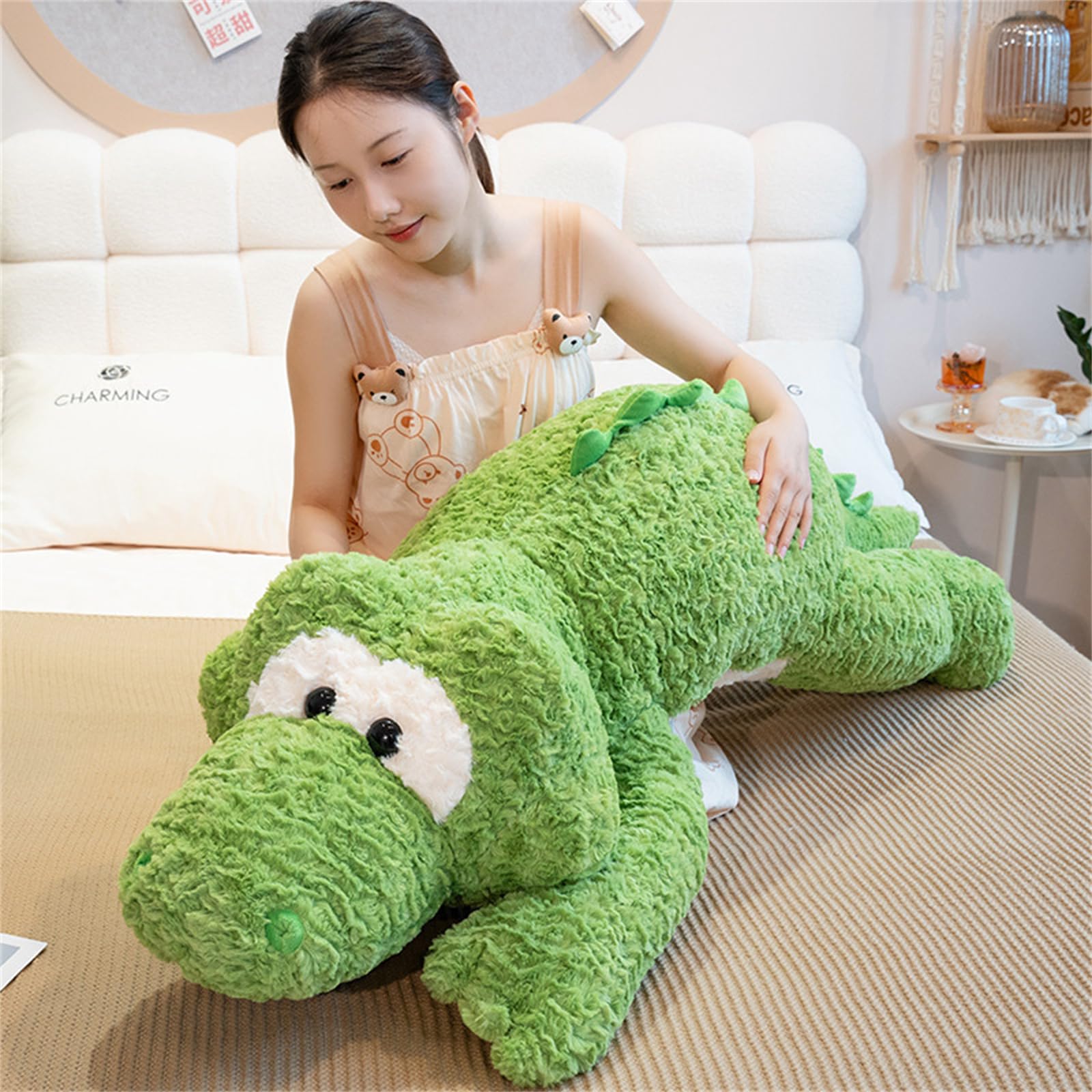 Krokodil Kuscheltier, Groß Krokodil Stofftier, Riesen Kuscheltier, Süßes Riesiges Flauschiges Jumbo Plüsch Spielzeug, Krokodil PlüSch Kissen, Geschenk FüR Kinder Jungen MäDchen (110cm,Fen)
