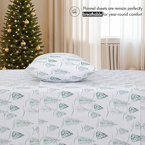 Vista 3 de RUVANTI Juego de sábanas de franela 100% algodón, tamaño matrimonial, 4 piezas, Alpine Serenity Serenidad alpina