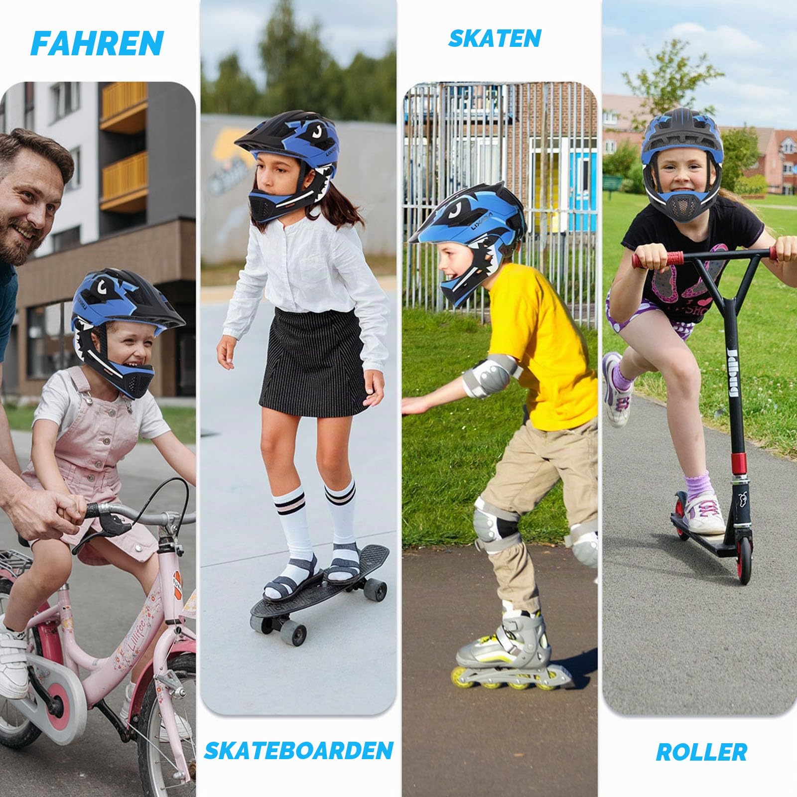 Lixada Kinderhelm, Kinder Fahrradhelm, Integrierter Helm mit Abnehmbarem Kinnschutz Kindersport Schutzhelm zum Radfahren Skateboarden Rollschuhlaufen