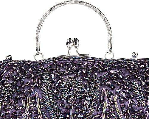 Miniatura 6 de Bolsos de noche para mujer, estilo vintage, con cuentas, diseño de lentejuelas, bolso de mano para boda