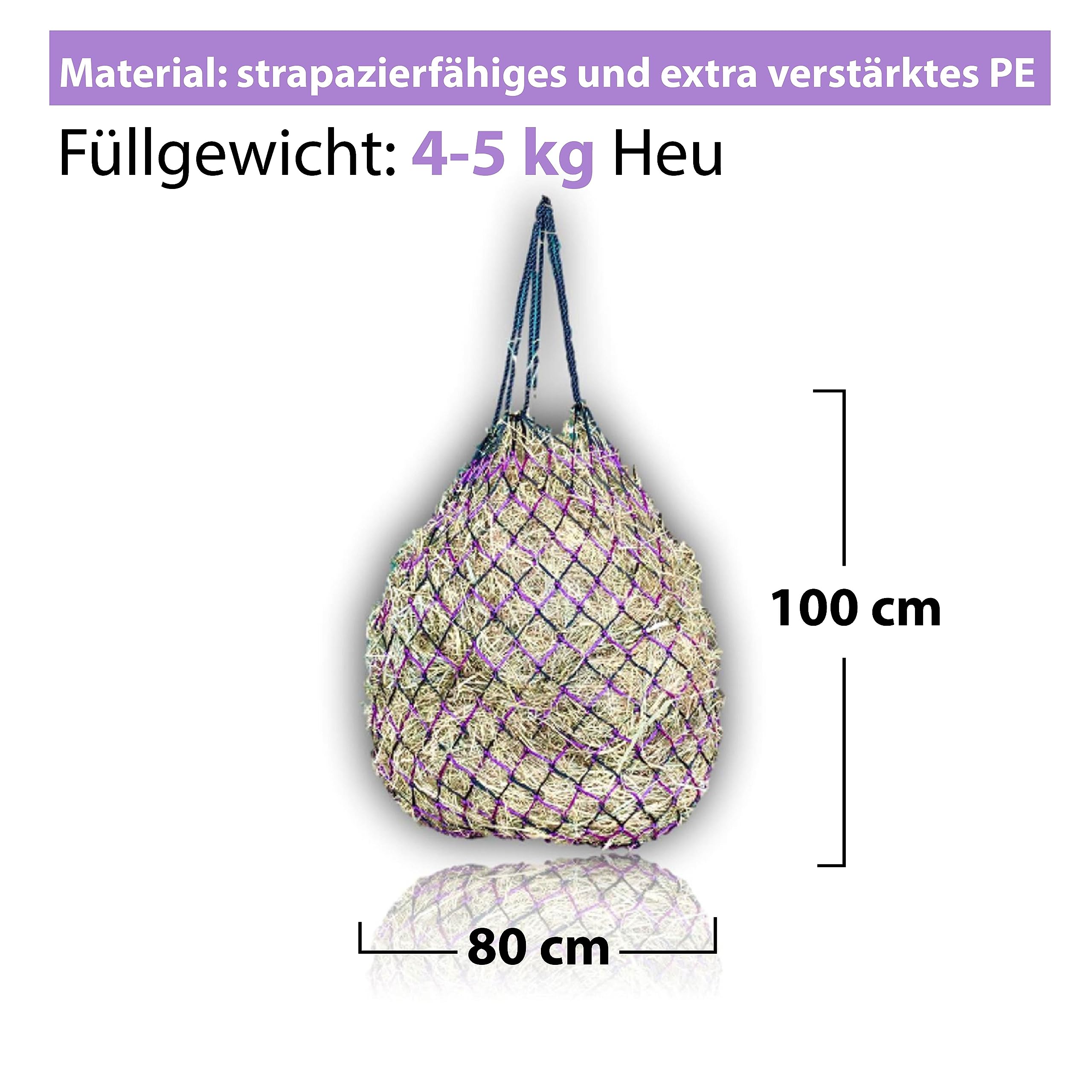 Extra Large Hay Net for Horses 5 x 5 cm Mesh Species-Appropriate Feeding Improved Digestion Hay Bag for Travelling Feeding Bag for Ponies Young Horses Old Horses Goats (1 x Black/Purple) - Image 3