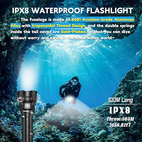 Miniatura 4 de Wurrkos DL70 - Luz de buceo, 13000 lúmenes, luz de buceo súper brillante con 4 luces LED de buceo, linterna de buceo impermeable IPX8 de 328 pies,