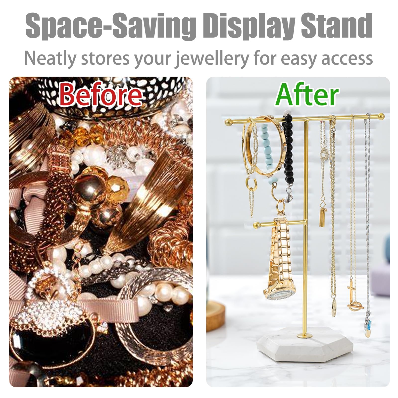 Porta Gioielli A Barra T In Metallo E Marmo - Supporto Per Collane, Orecchini E Bracciali - Organizer Ed Espositore - Foto 9