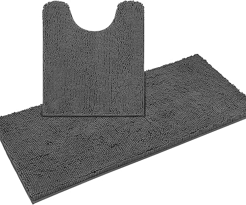 ITSOFT Alfombra de baño de chenilla suave antideslizante para alfombra de baño, alfombra absorbente de agua, lavable a máquina, gris carbón, 47 x 21