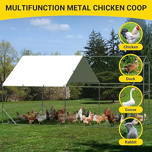 Vista 43 de Gallinero de metal grande, jaula para aves de corral, casa de corral de pollo con refuerzo y cubierta impermeable y anti-ultravioleta, con puertas