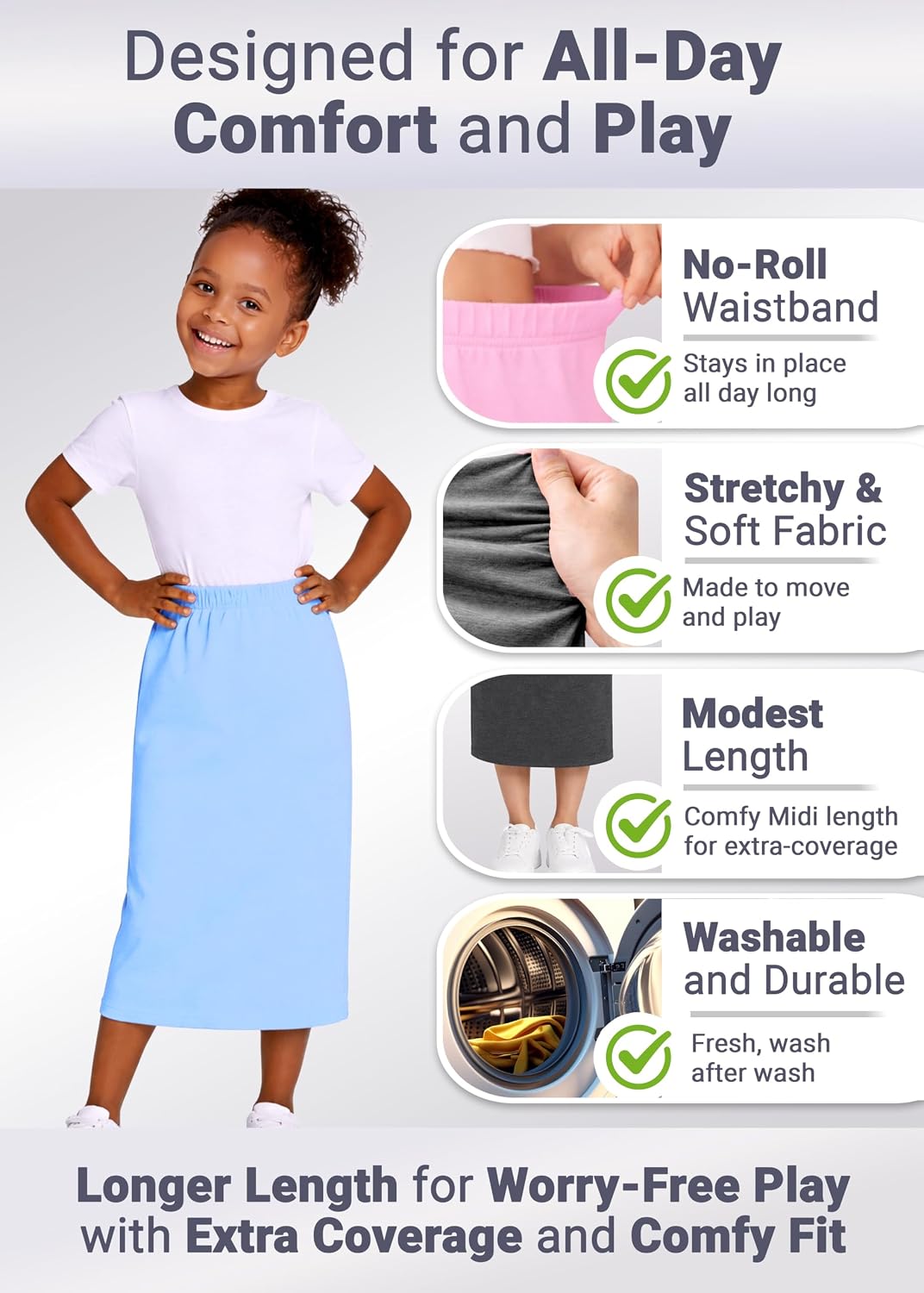 Girls Long Skirt | Midi Skirt | Pencil Skirt | Cotton Stretch School Uniform Skirts Kids Size 4-16