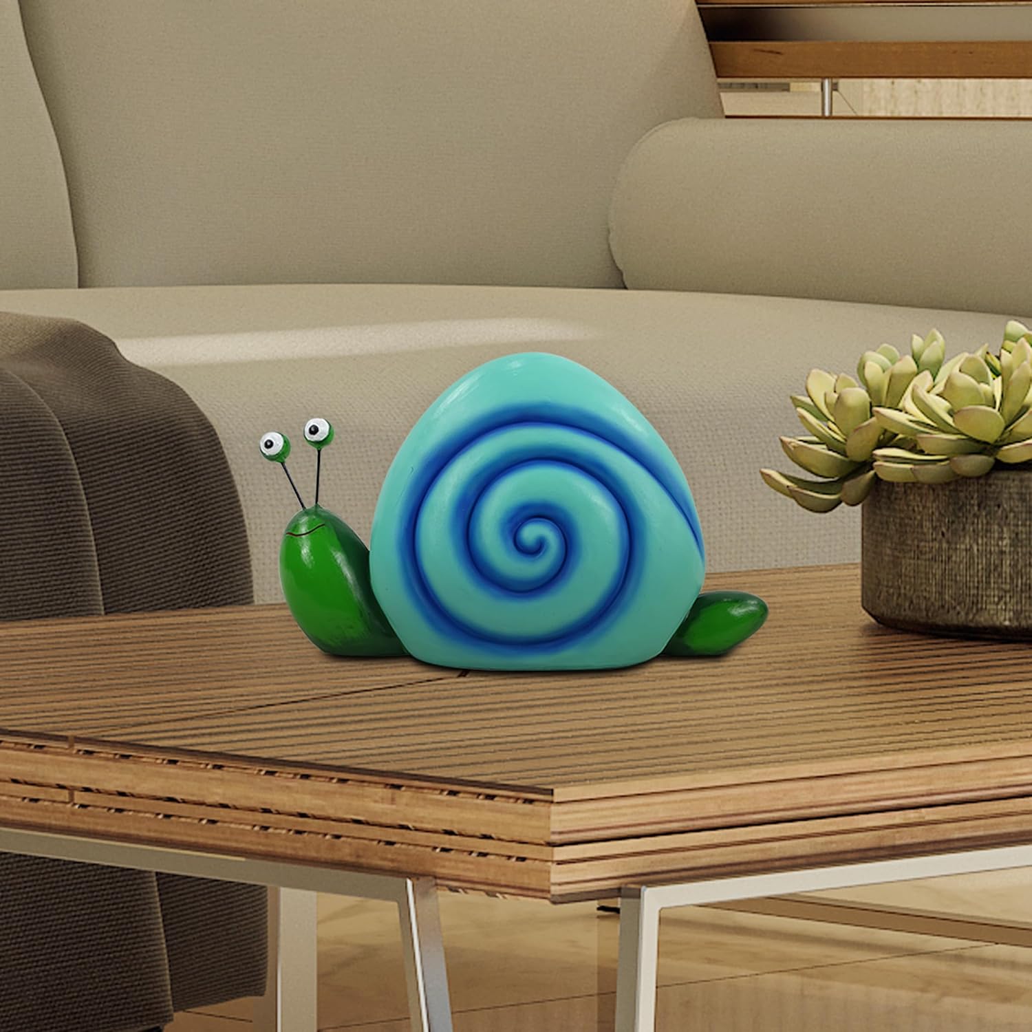 Alpine Corporation 7" Tall Outdoor Swirl Snail Statue Whimsical Accent, Weatherproof Garden Decor, Blue