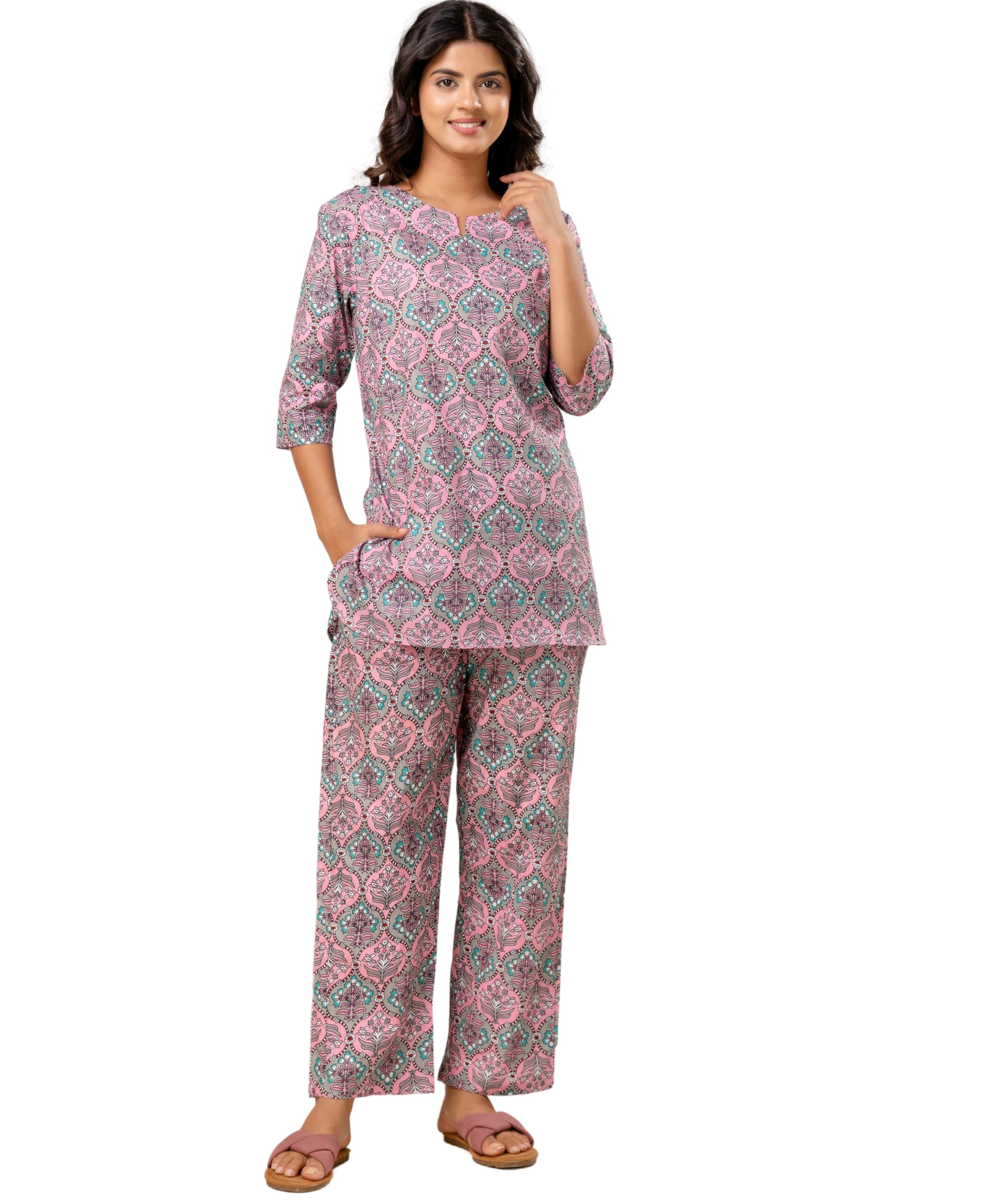 lakese Cotton Printed Night Suit Set for Women's | Night Dress of Shirt & Pyjama Set for Women's-picture-20