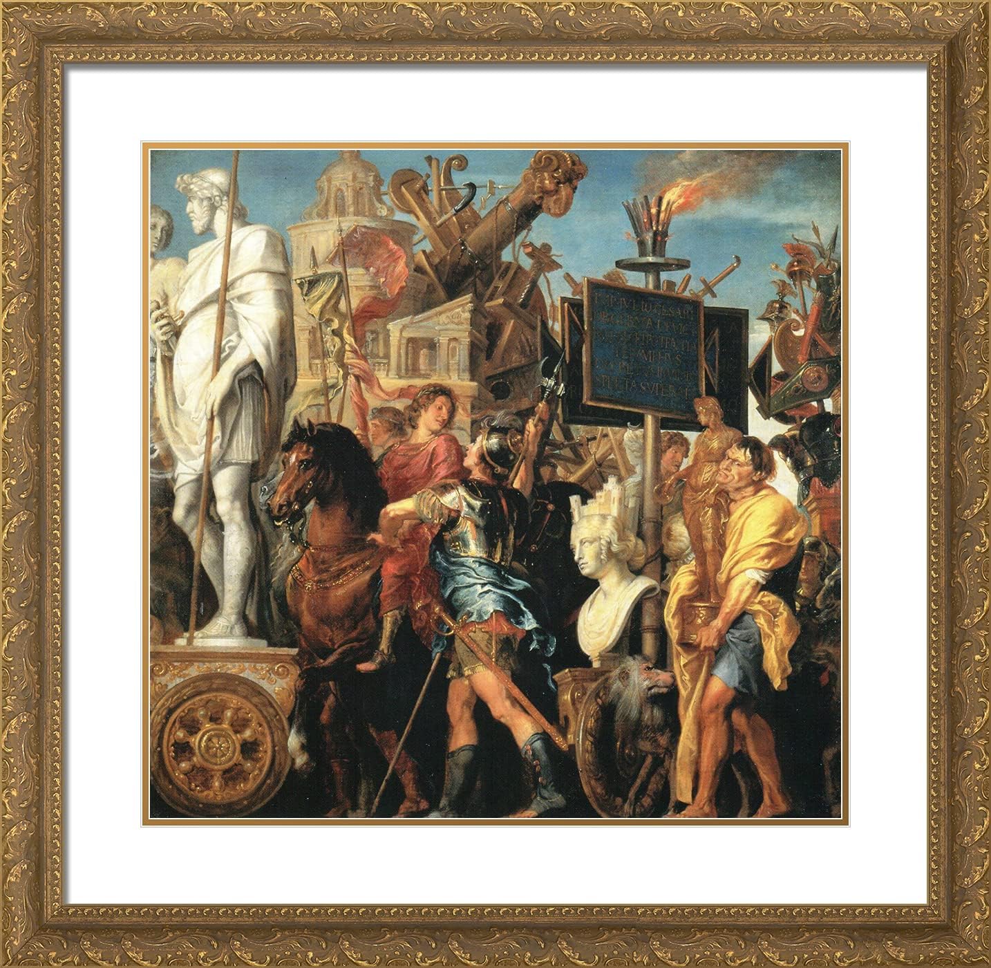 ArtDirect Mantegna, Andrea 20x20 Gold Ornate Framed Art Print with Double Matting Titled: Triumph Caesars