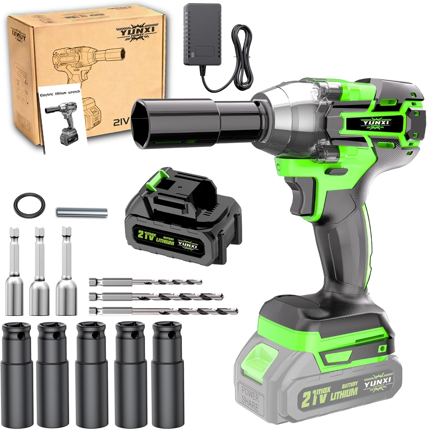 Wireless impact wrench wireless drill kit, brushless electric impact gun drill bit, impact wrench drill bit (Battery * 1+multiple accessories)