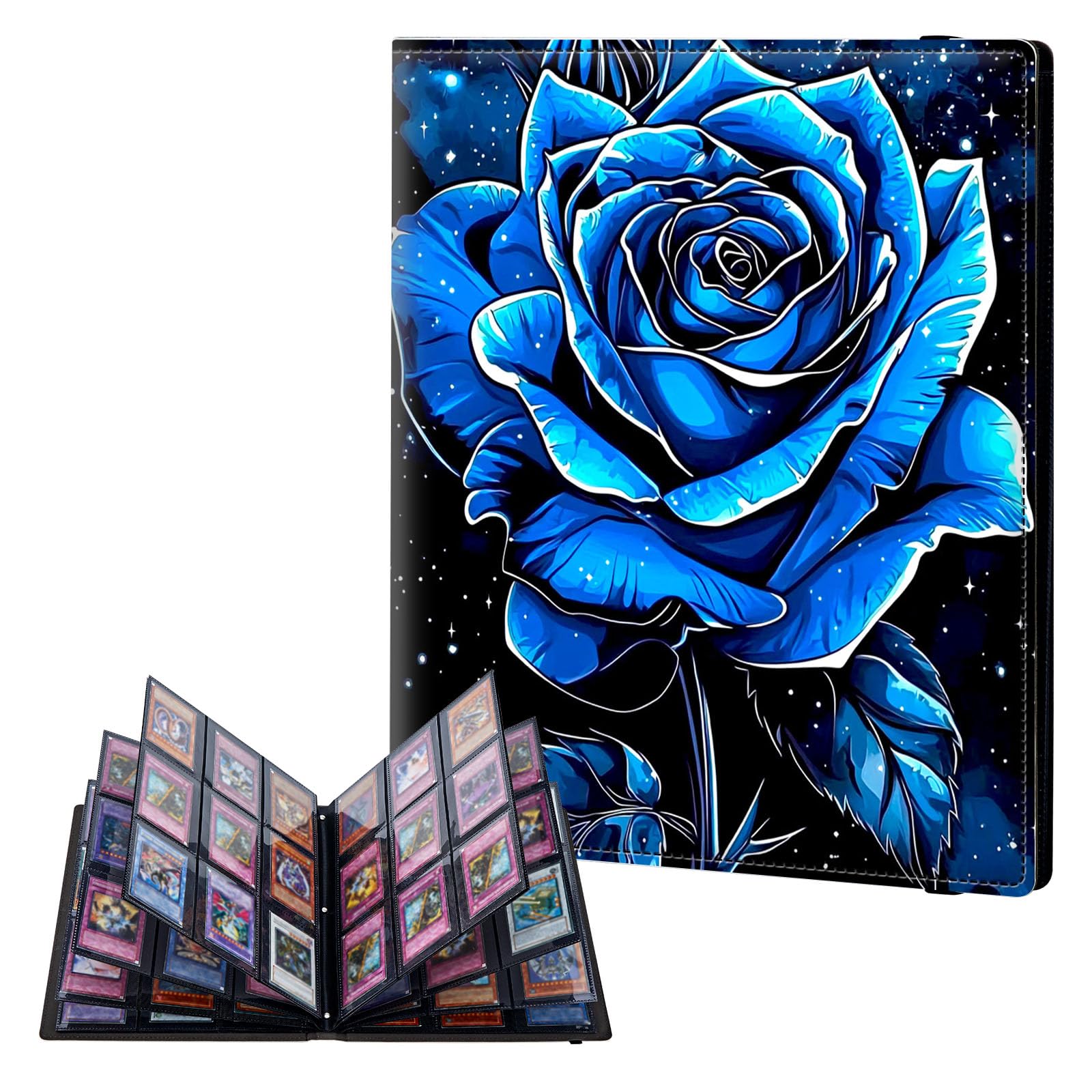 ETLKJVBL 9 Pocket Trading Card Binder, Card Collection Binder for TCG, MTG, Sports Cards, Baseball, Blue Rose Pattern Trading Card Book Holder for Collectors, Top Loader Binder — image 1