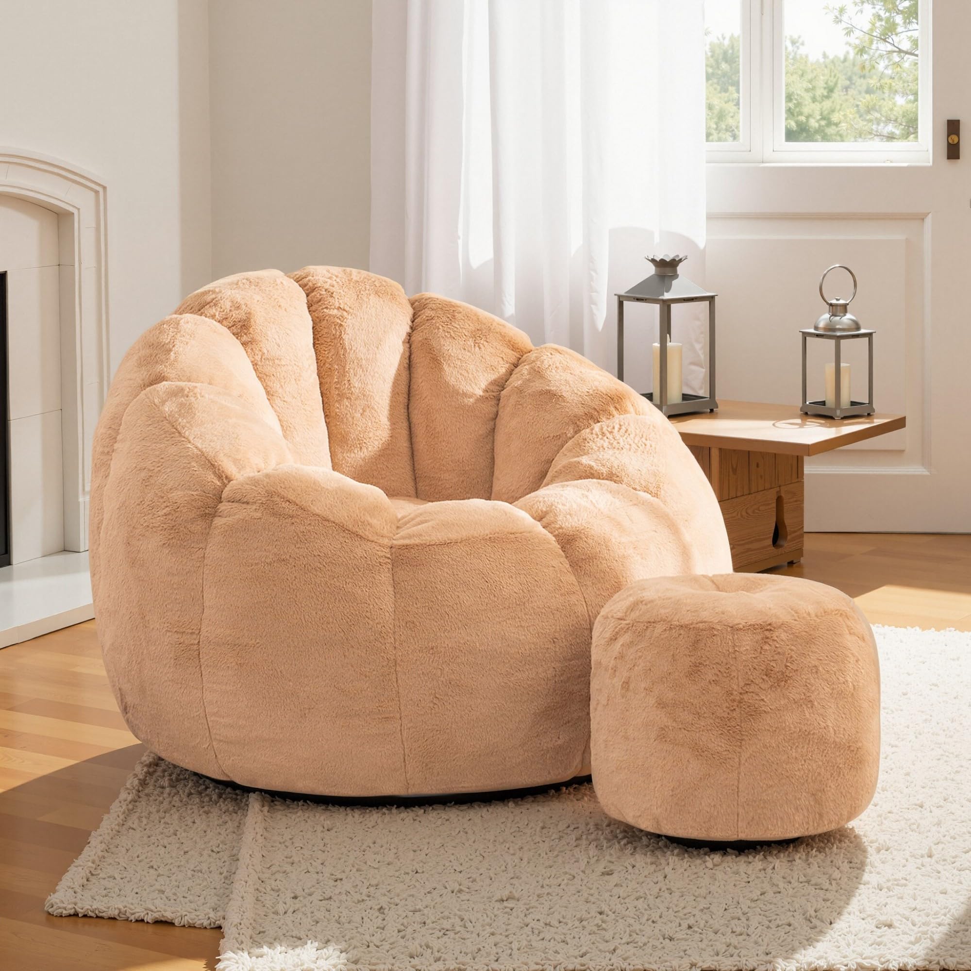 COCONINO WJ Bean Bag Chair, Bean Bag Chair with Ottoman, Stuffed Bean Bag Chairs with Filler, Big Beanbag Chairs with Filling for Living Room (Faux