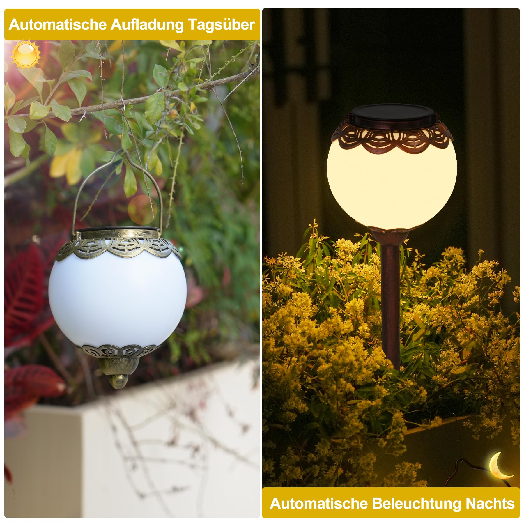4 Stück Solarlampen für Außen Hängend mit Erdspieß, Solarlaterne für Außen Vintage, IP65 Wetterfest Solar Laterne Outdoor Warmweiß für Hof Rasen Hinterhöfe Veranda Deko, Weihnachtsgeschenke Frauen