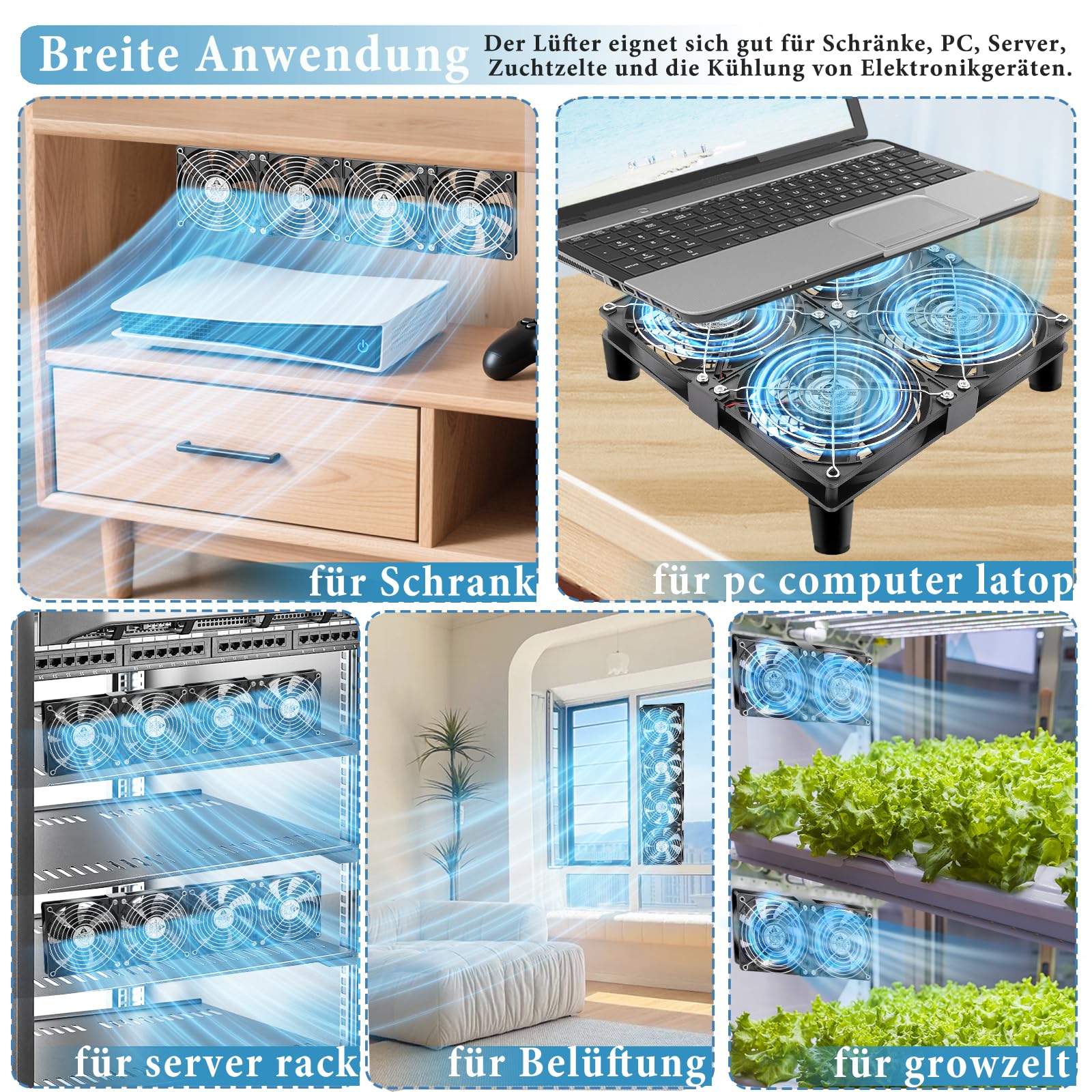 GDSTIME - 4 ventole per computer da 120 mm, DC 12 V, con ventola AC 230 V, controllo della velocità regolabile da 3 V a 12 V, per laptop, armadio, telaio del server, ventilazione, per cambiare ventole