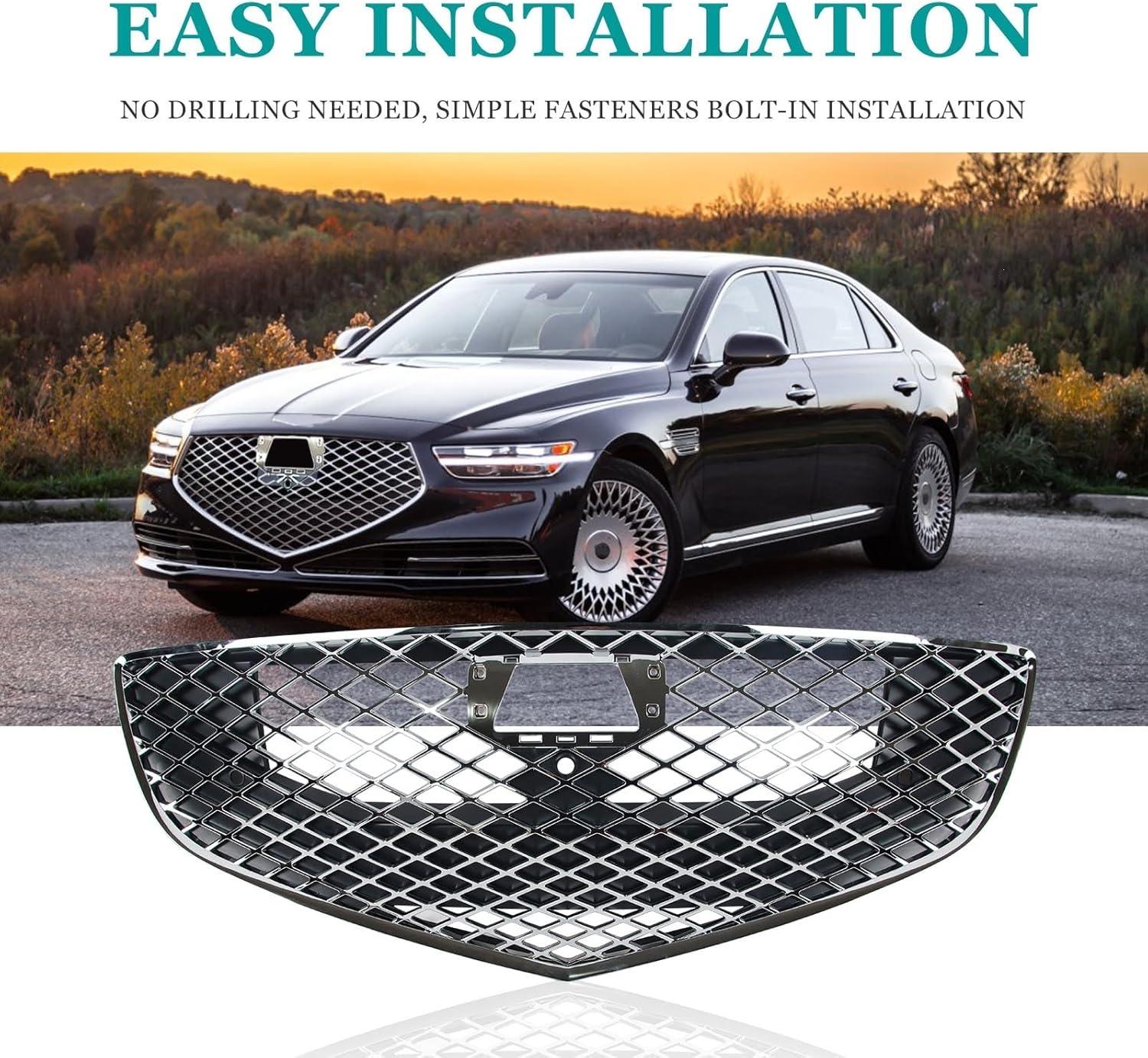 Auto Front Grille, Car Front Grill, Compatible with GENESIS G80 2021-2023 With Camera Hole,OE Number: 86350T1150