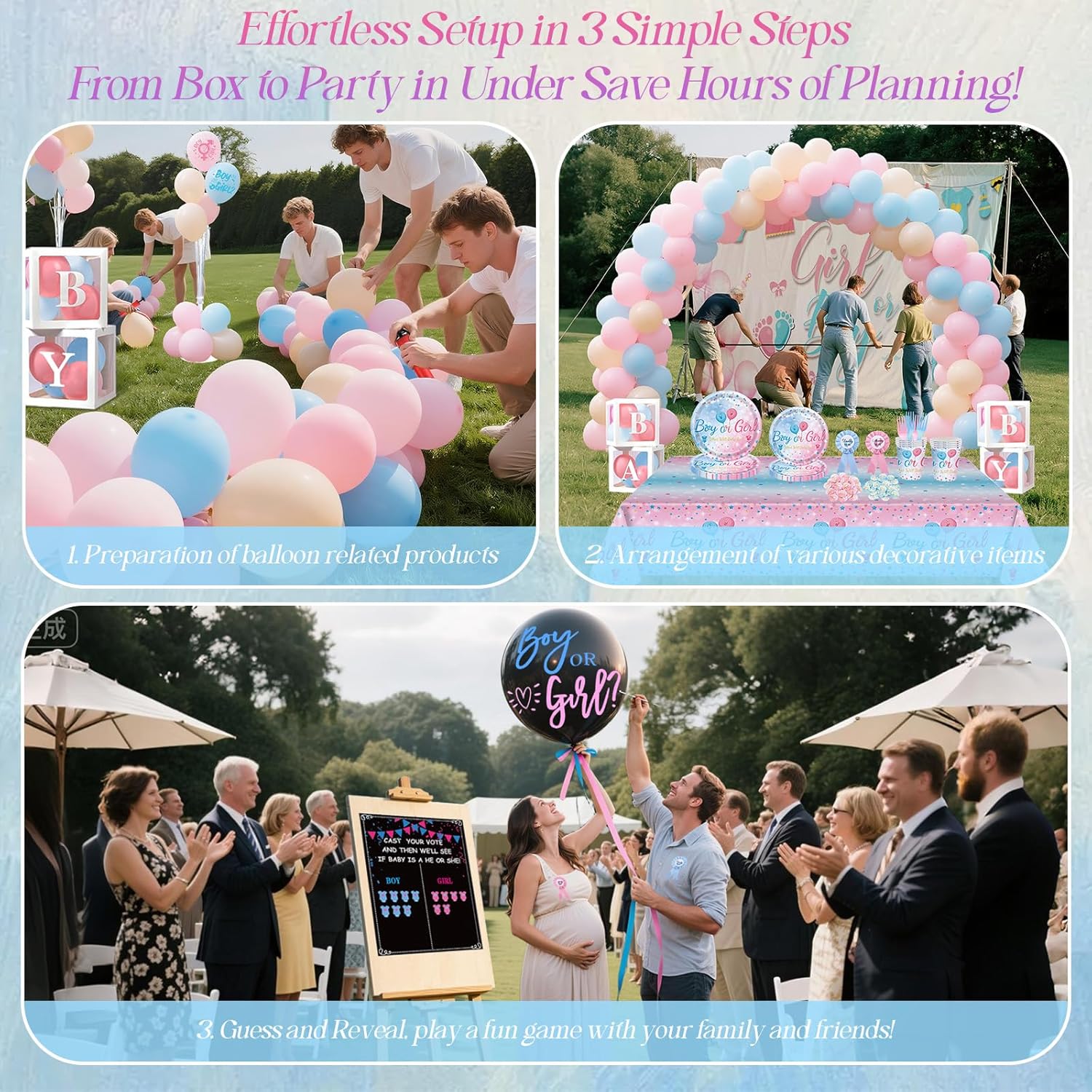 Revelacion de Sexo de Bebe- Gender Reveal Party Decorations Kit ,Everything for your gender reveal in one box! All gender reveal items included，for Boys or Girls Baby Shower Party Favors