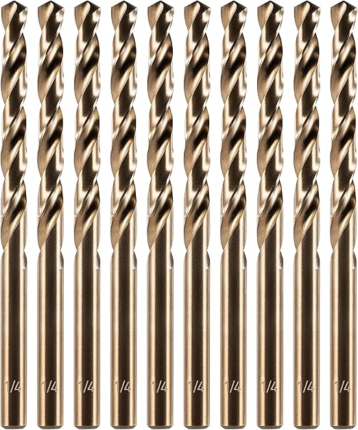 amoolo 1/4" Cobalt Drill Bit (10 Pcs), M35 HSS Metal Drill Bits Set for Hard Metal, Stainless Steel, Cast Iron Box of 10