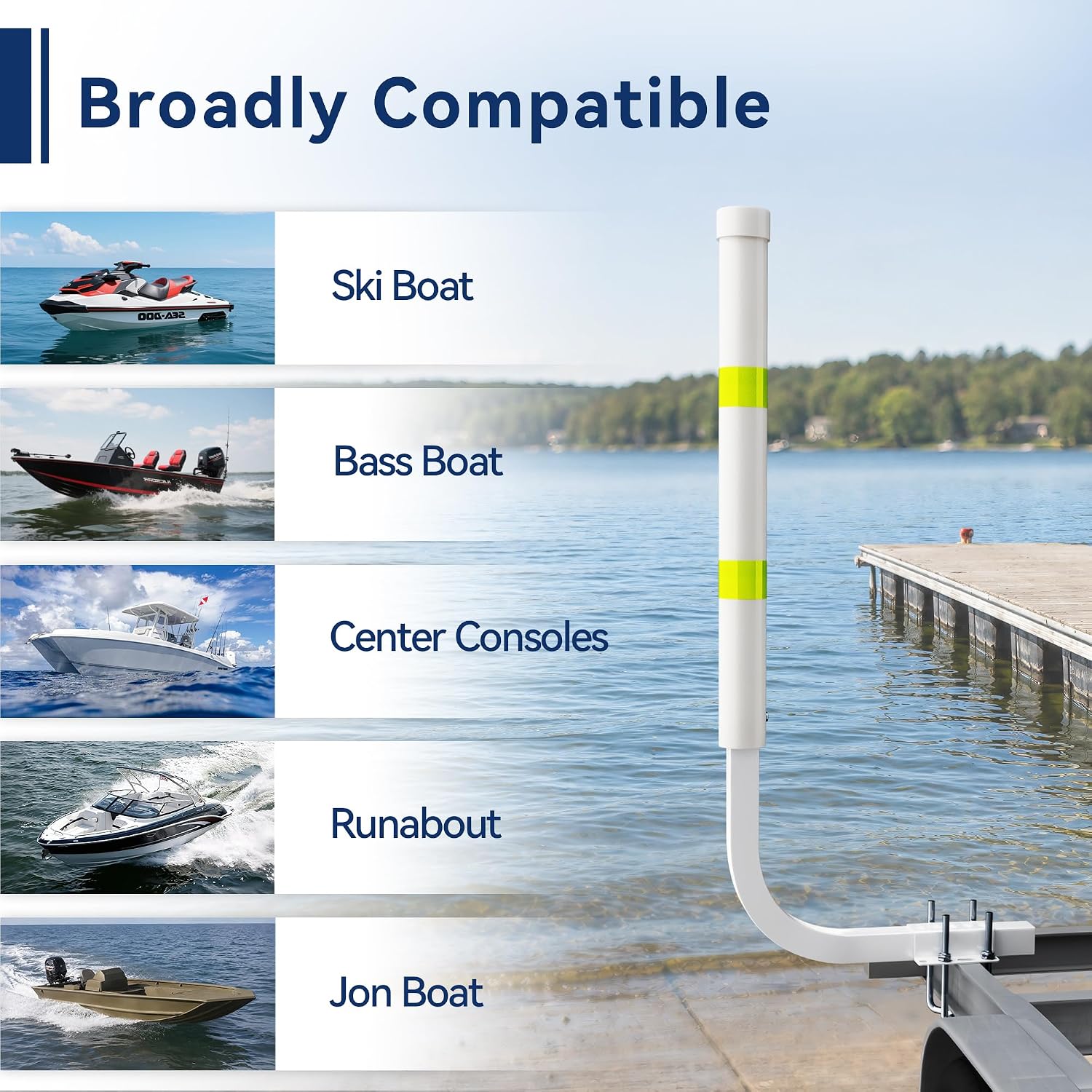 Boat Trailer Guide-ons, 40"/48" Adjustable Galvanized Steel Boat Guide Poles with PVC Pipes & Reflective Tape for Bass Boats, Center Console Boats, Ski Boats & Jon Boats, 2PCS