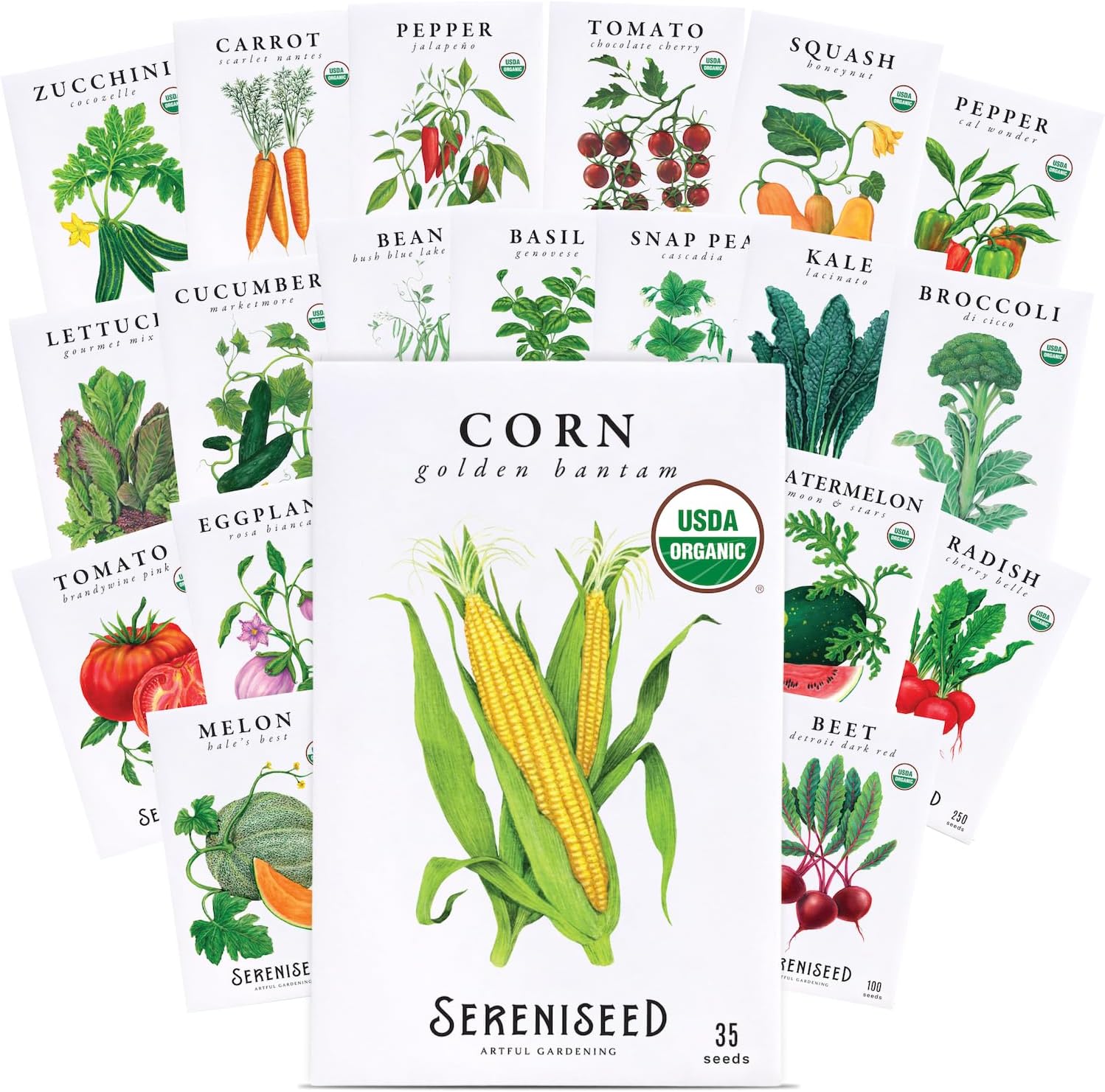 Sereniseed Certified USDA Organic Vegetable Seeds 20-Pack, Garden Kit