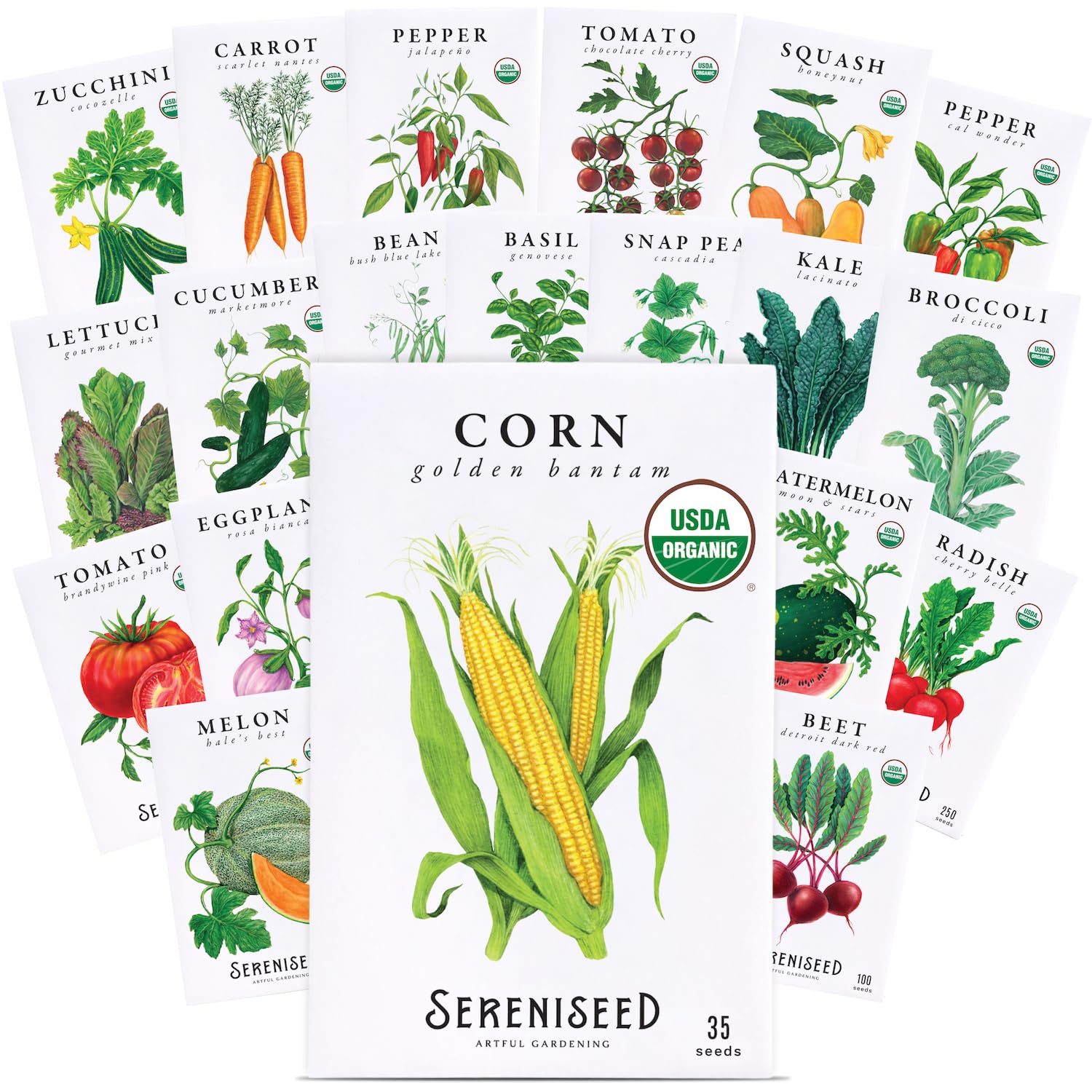 Sereniseed Certified USDA Organic Vegetable Seeds 20-Pack, Garden Kit