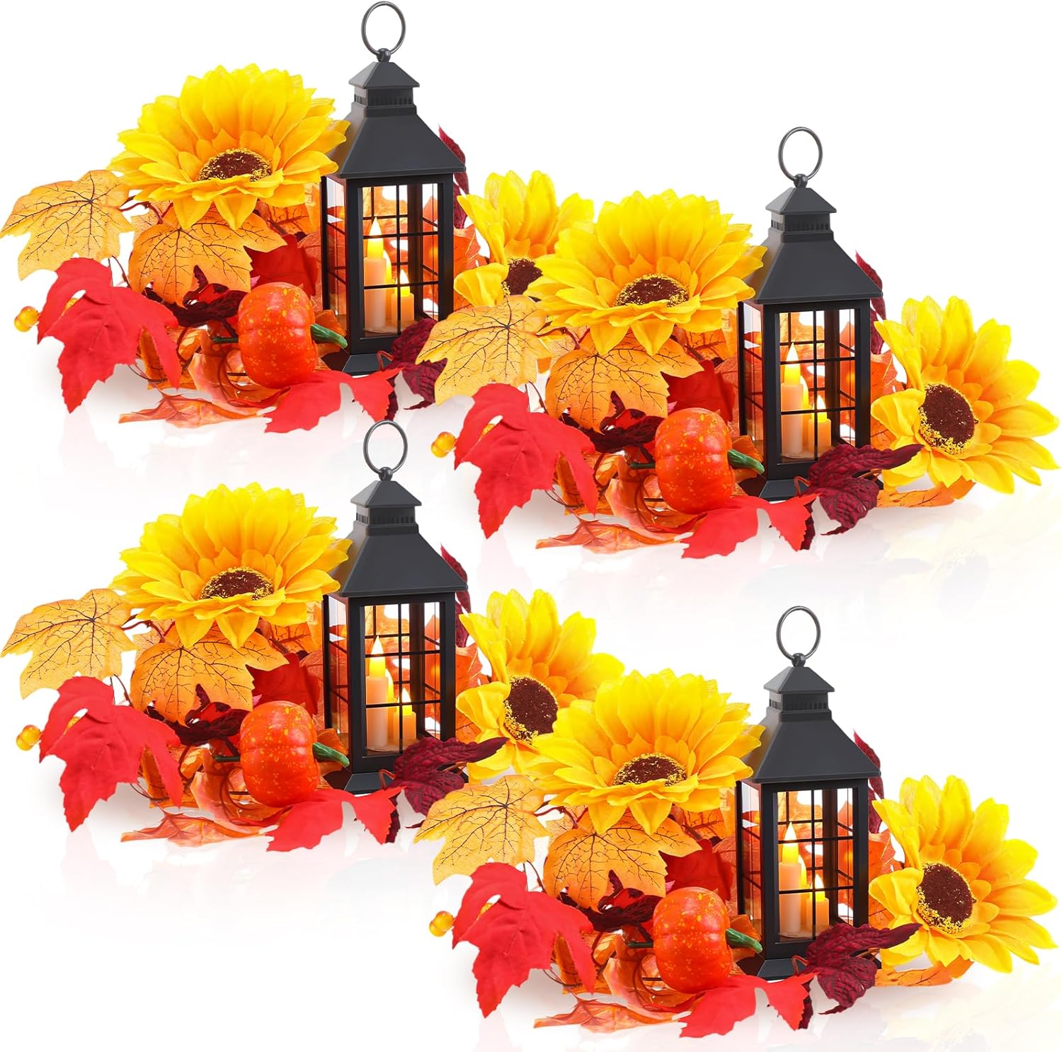 Tujoe 4 Pack Thanksgiving LED Candle Lantern Decorative Indoor & Outdoor Fall Decorations for Home Mini Fall Hanging Lanterns with Pumpkin Maple Vine for Thanksgiving Table Decor Patio Porch