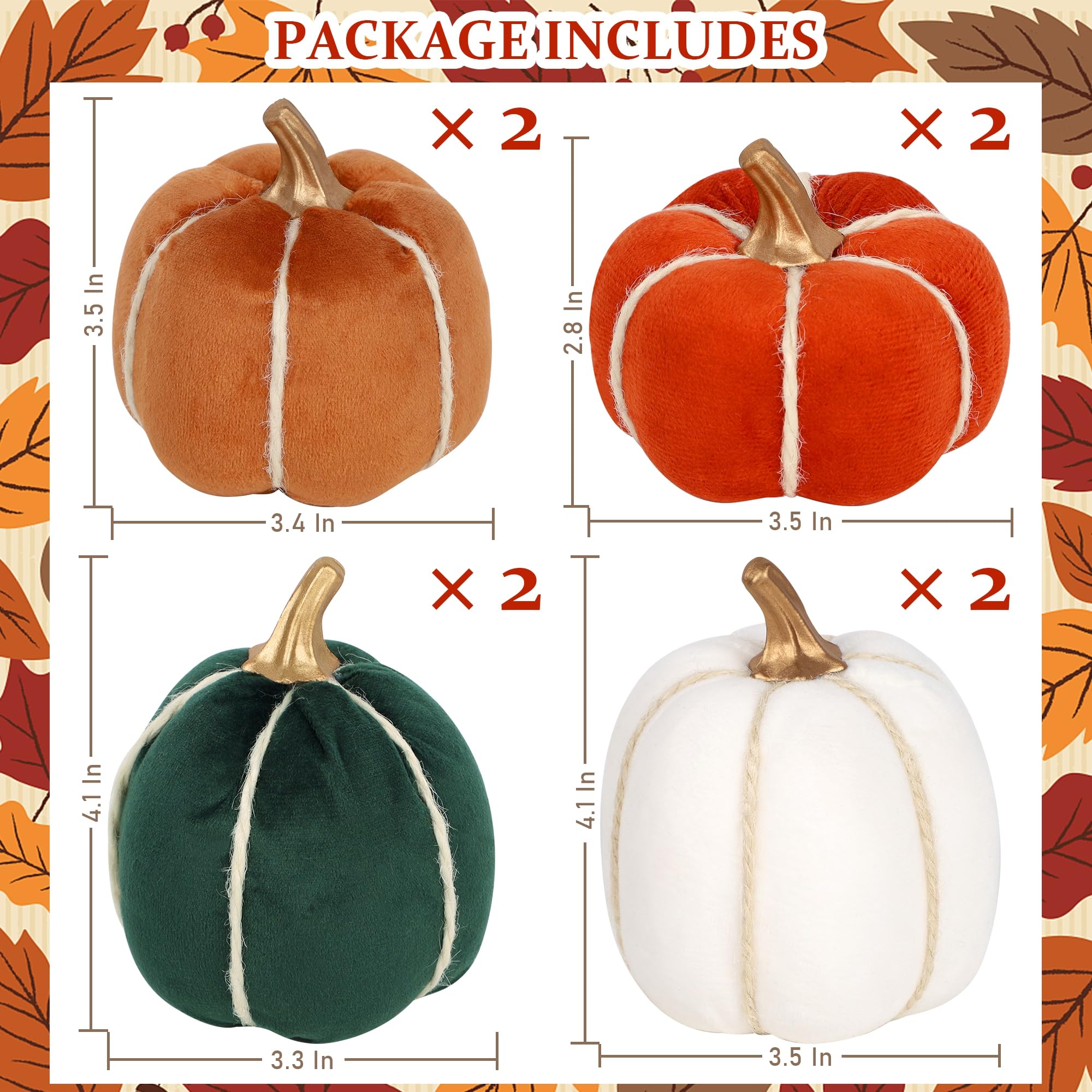 FORUP 8 Pcs Thanksgiving Pumpkin Set, Artificial Fall Pumpkin Decoration, Assorted Harvest Fabric Pumpkins for Farmhouse Fall Halloween Autumn Thanksgiving Harvest Home Decorations