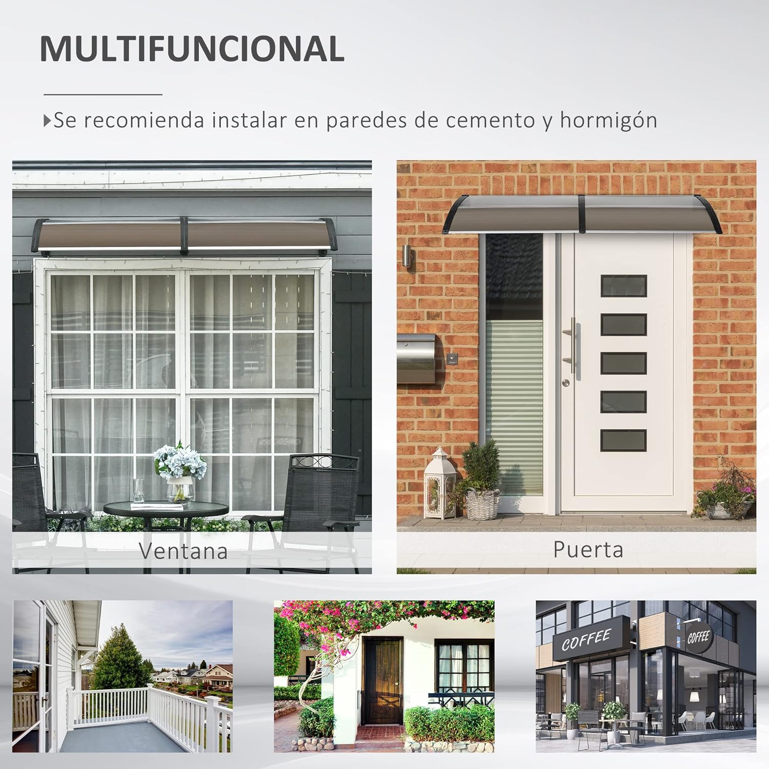 200x96cm Outdoor Canopy Awning for Doors & Windows, Sun & Rain Protection, Durable Brown Polycarbonate Frame, Weather-Resistant Shelter, Easy Installation