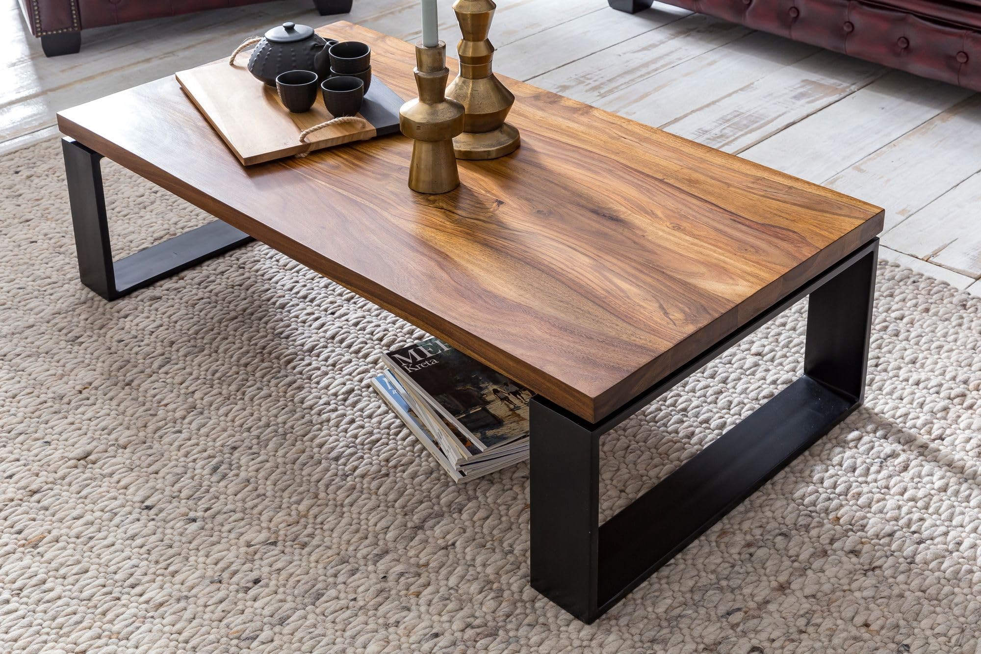 Salontafel Massief Hout Sheesham 60 Cm Breed Salontafel Design Donkerbruin Landelijke Stijl
