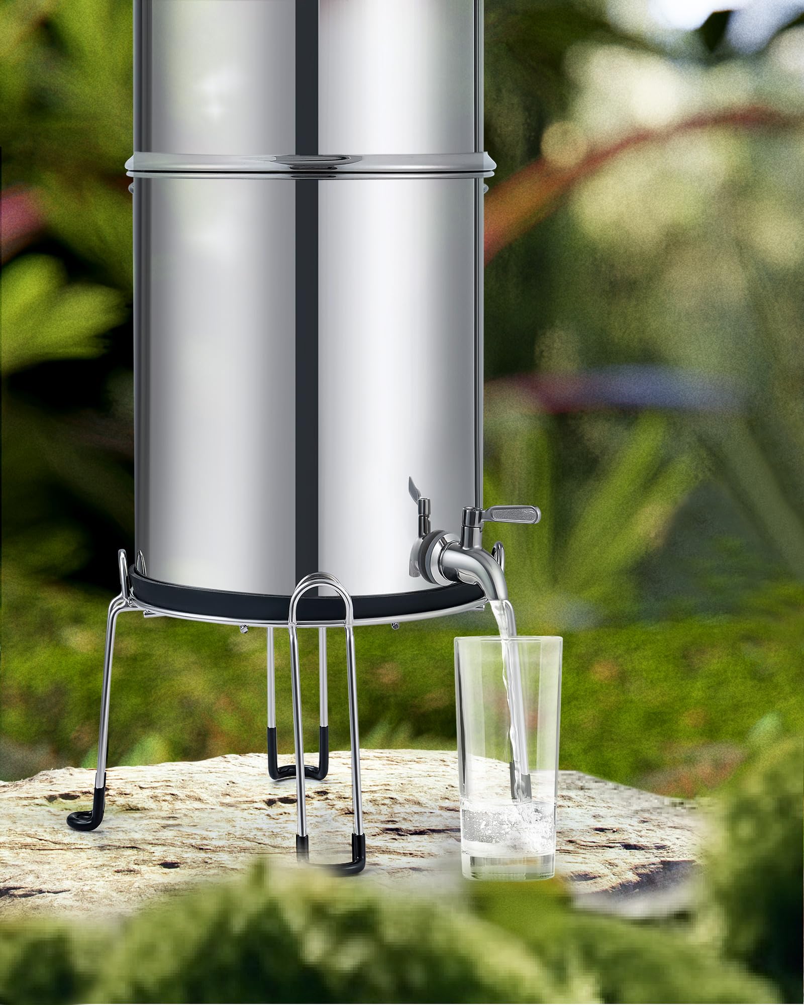 CO-Z 8,5L Système de Filtration d'Eau par Gravité en Acier Inoxydable 304 Purificateur d'Eau avec 2 Filtres à Carbone Robinet d'Eau Support Inclus, Certification NSF/ANSI 42