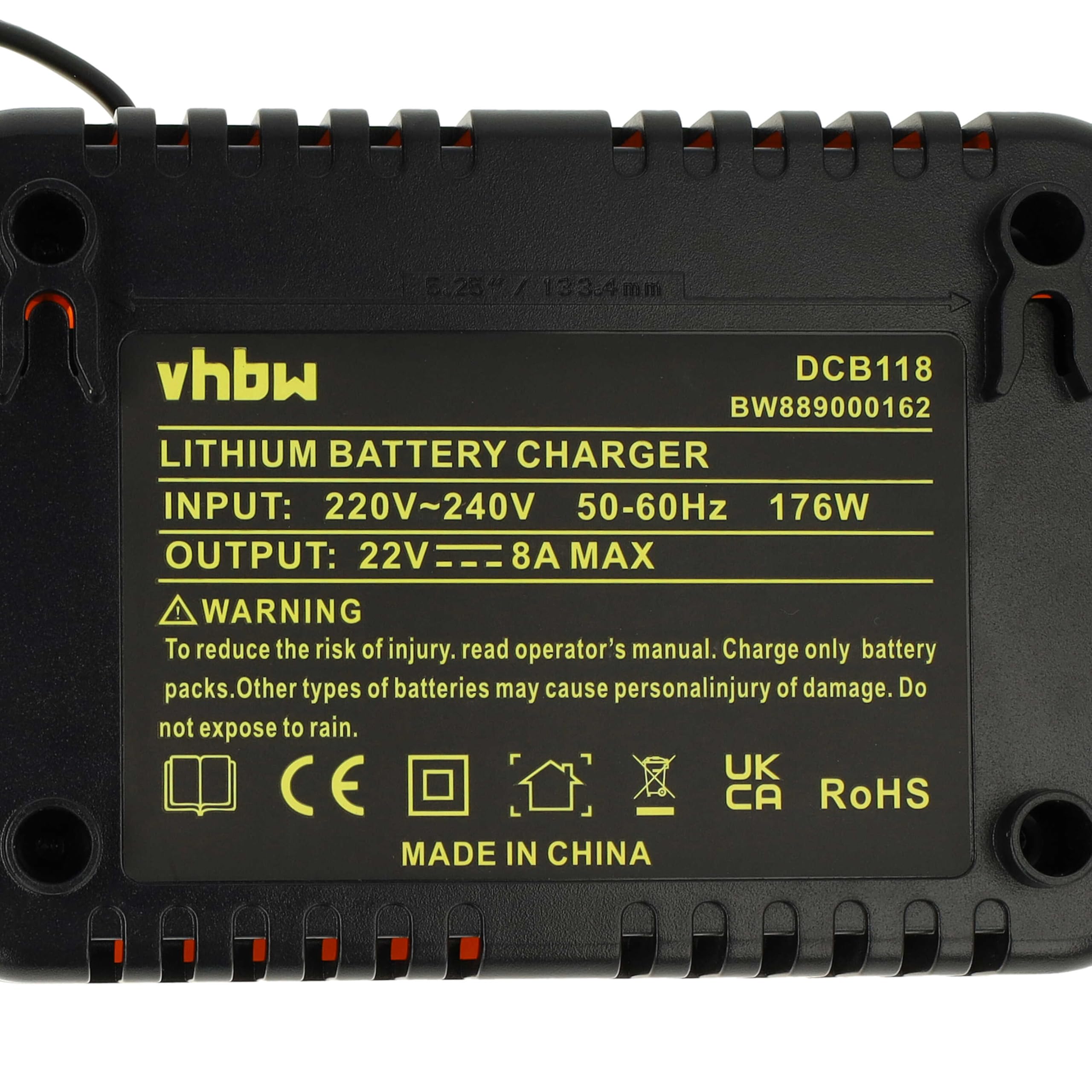 vhbw szybka ładowarka kompatybilna z Dewalt DCE0811, DCE0811D1G-QW, DCE0811D1R-QW, DCE0811LR-XJ, DCE0811NR-XJ, DCE0825 Baterie narzędziowe