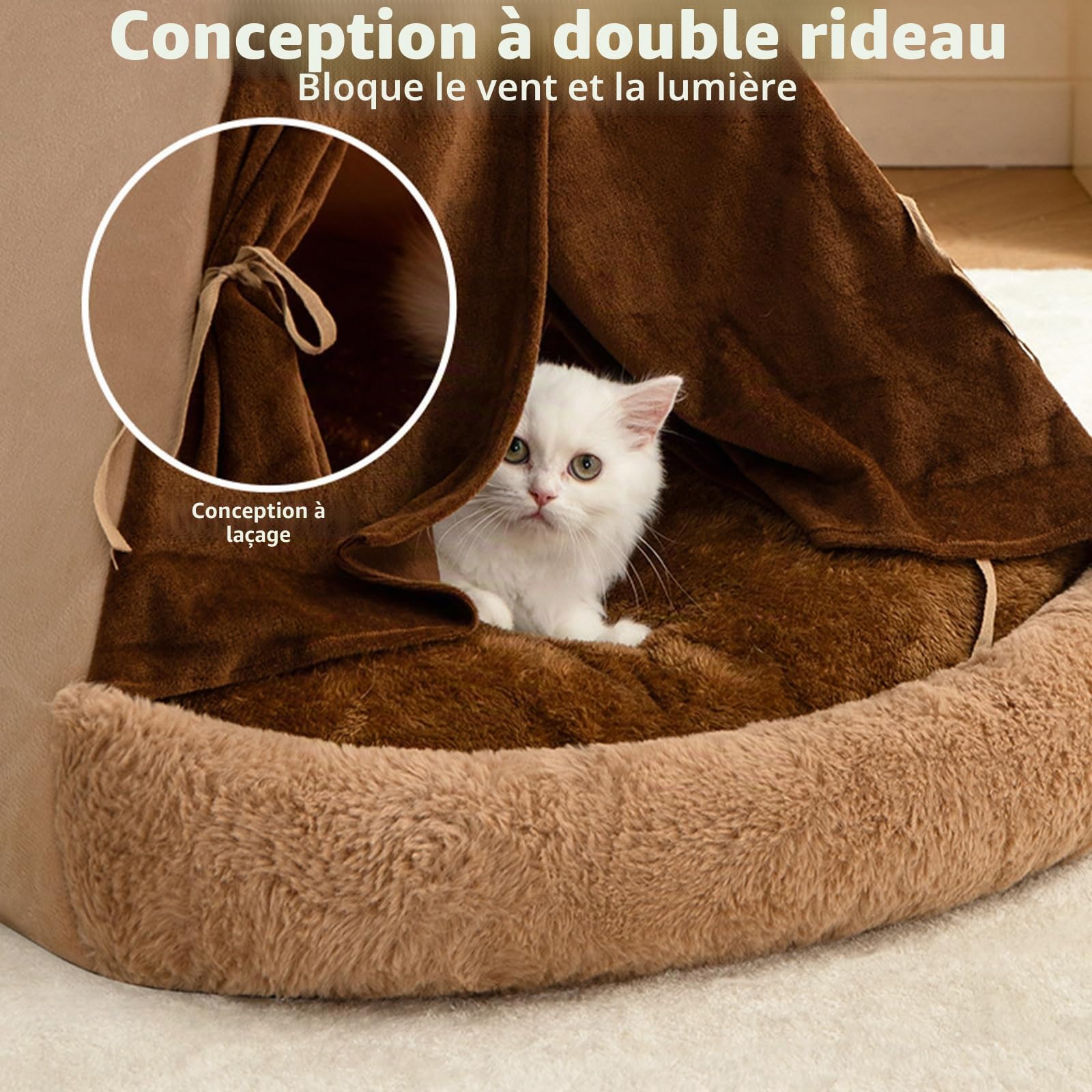 Galatée Lit pour Chat, Tente pour Chat, Lit en Peluche Douce pour Animaux De Compagnie avec Coussin Amovible Et Lavable, Tente Chaude pour Animaux De Compagnie, Tente Igloo pour Chien(L)