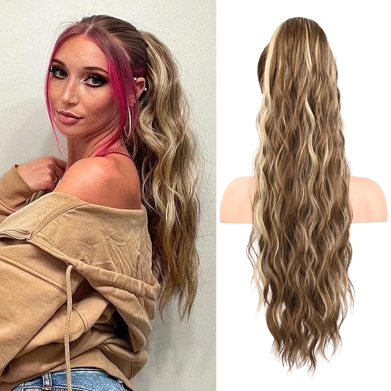 FLUFYMOOZ Ponytail Extension - 26 Inch Wavy Hairpiece