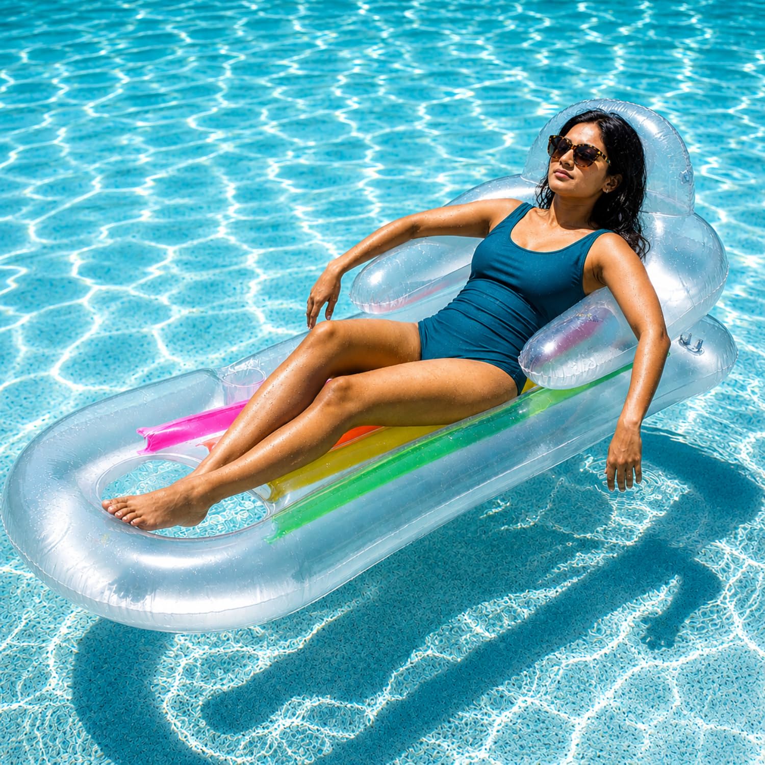Toy Imagine King Kool Lounge Pool Lounger – Inflatable Float with Backrest, Armrests & Cup Holder Assorted (63" x 33.5")-image-18