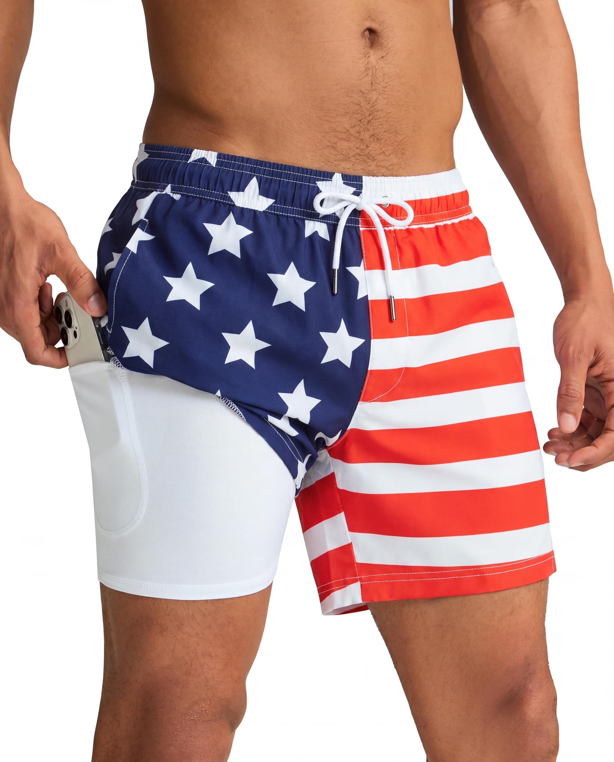 maamgic Mens Swim Trunks with Compression Liner 5 Inch Quick Dry for Beach