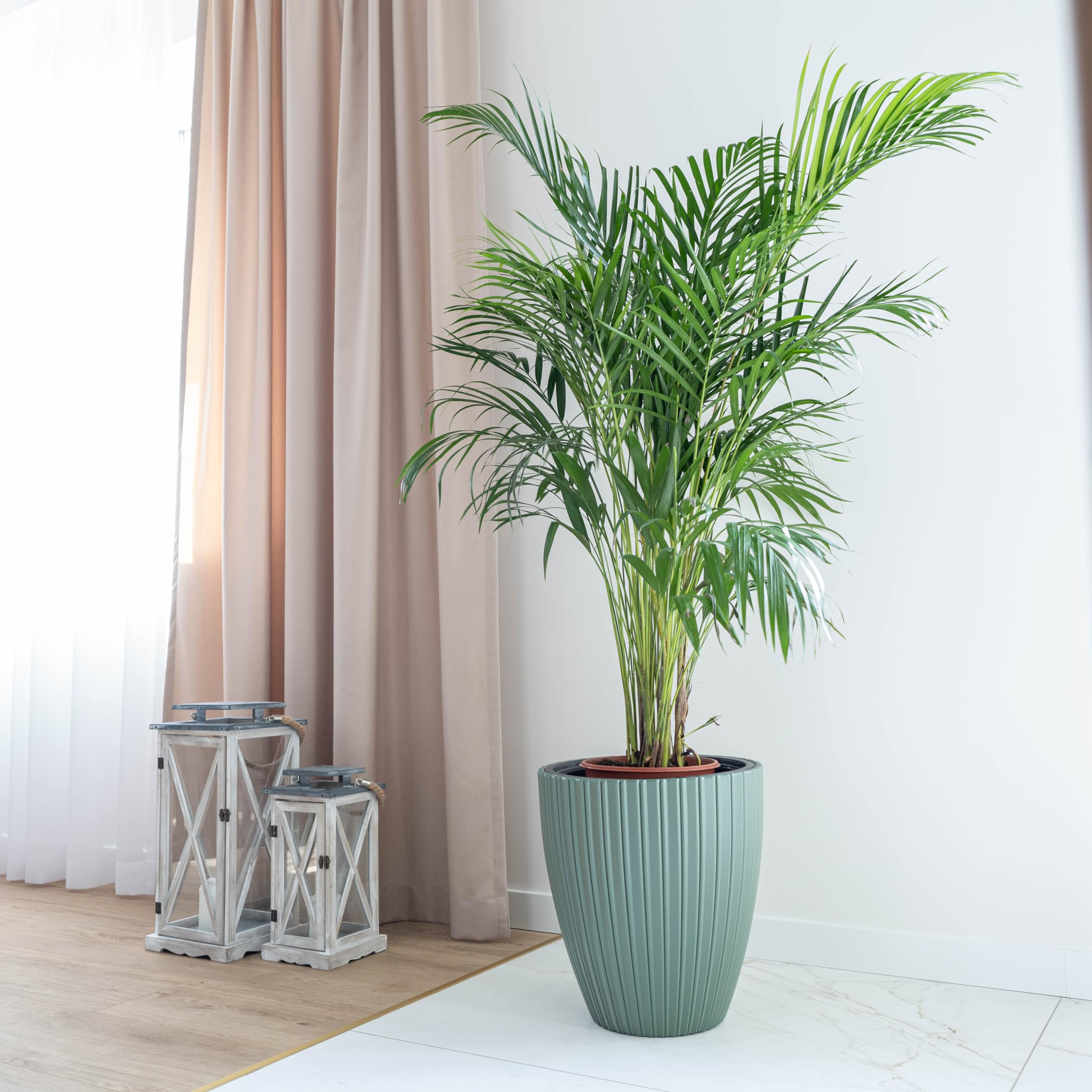 KADAX Pot de fleurs décoratif avec insert intérieur - Rond - En plastique - Pour l'intérieur et l'extérieur - Vert - 40 cm, K10160