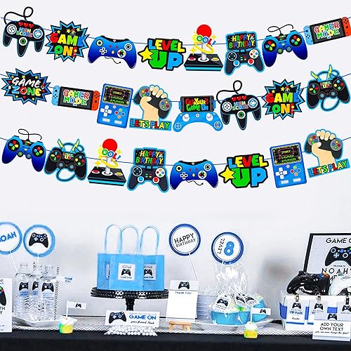 Miniatura 6 de Cartel de controlador de videojuegos, decoración de fiesta de videojuegos, decoración de cumpleaños para niños, suministros de fiesta, guirnalda de