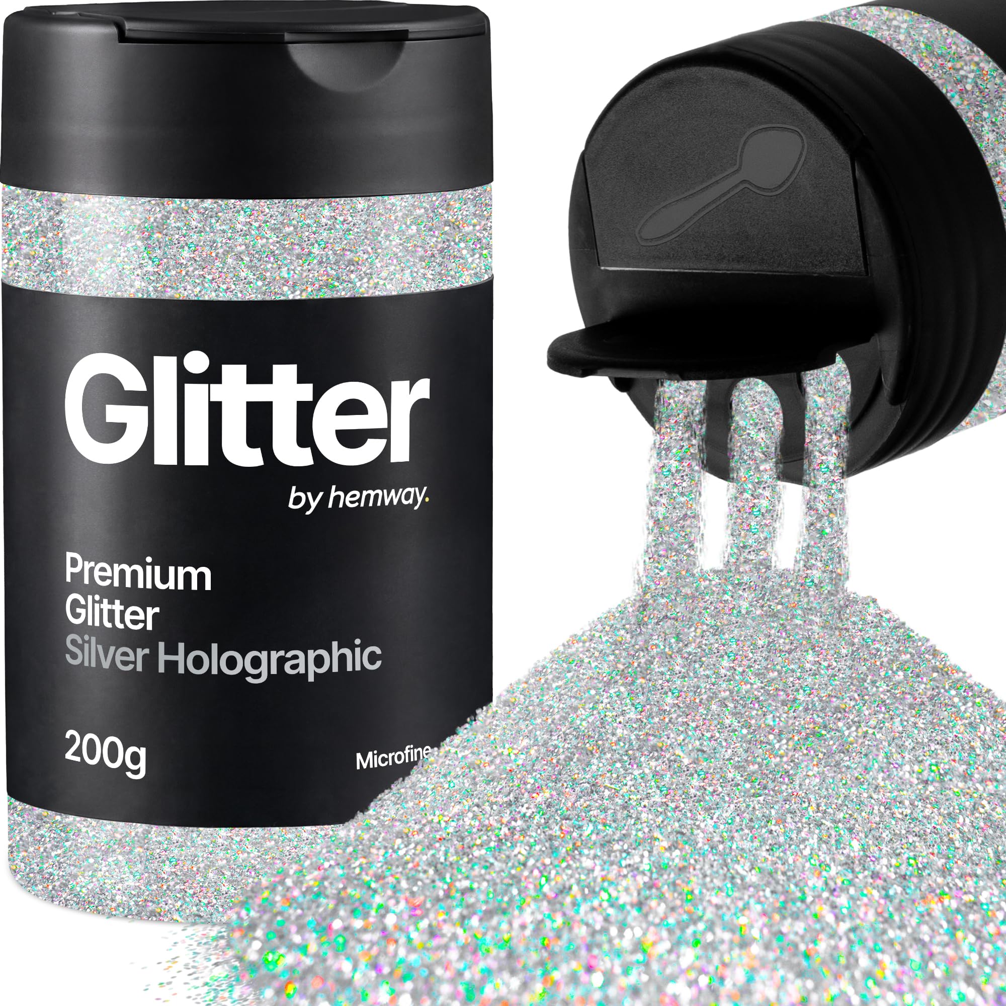 Hemway Silver Holographic Glitter Shaker, 200g Microfine Glitter for Crafts Metallic Flake Sequins for Resin & Epoxy Crafts for Decorating, Halloween, Christmas, Nail, Face, Art