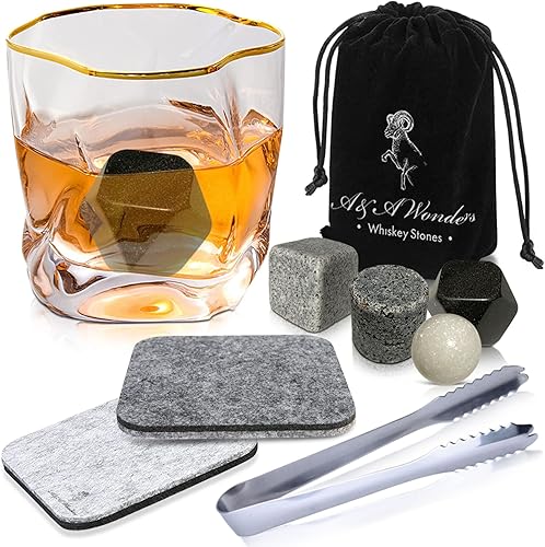 A&A Wonders Juego de 9 piedras de whisky de alta calidad, 100 % natural, cubos de hielo reutilizables para bebidas con bolsa de transporte de
