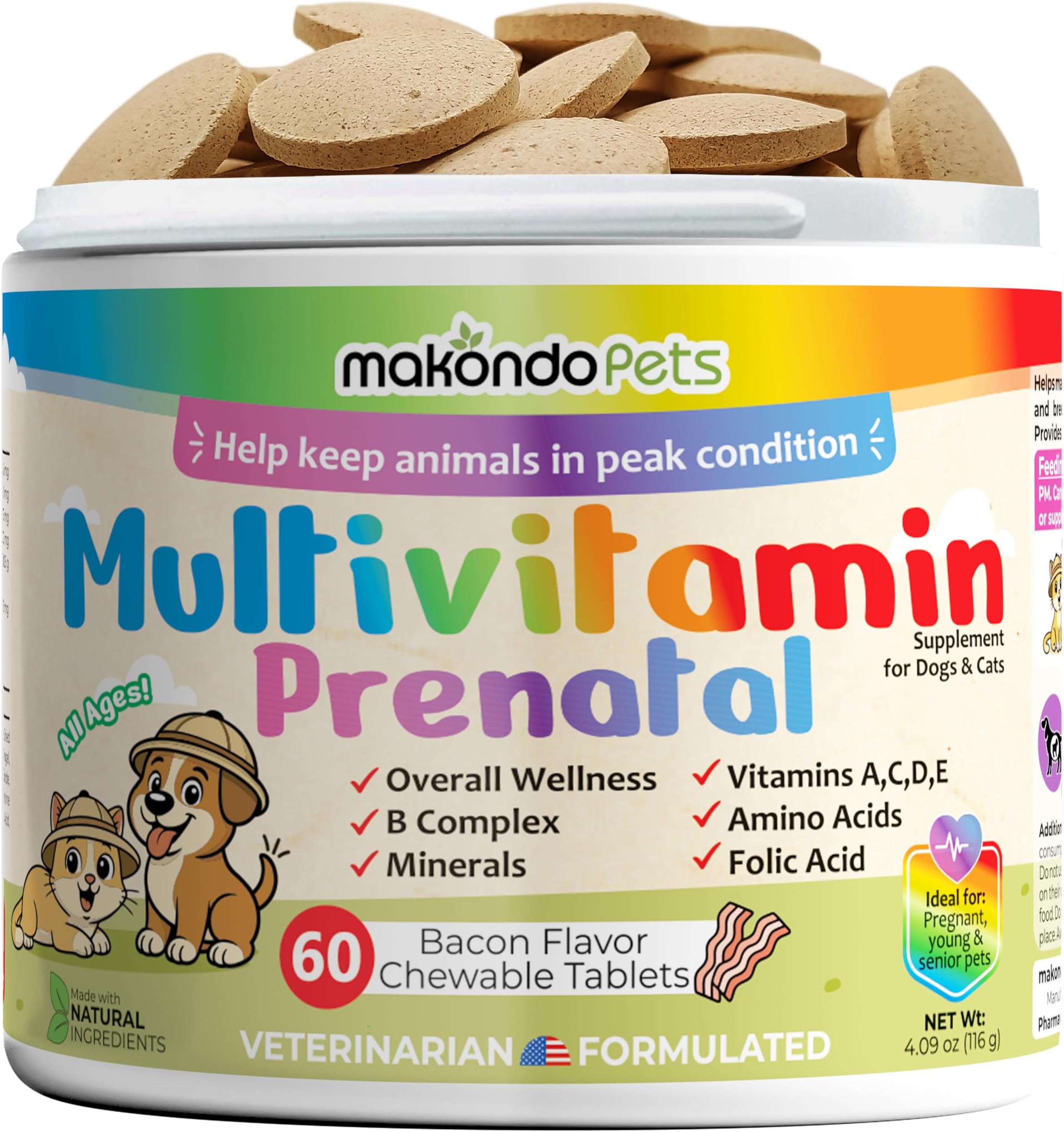 Dog Prenatal Vitamins – Multivitamin for Cats & Dogs, Folic Acid, Calcium, Iron, Minerals and Amino Acids. Ideal for Pregnant, Breastfeeding and Newborn – Senior Dog Supplement, Puppy Multi Vitamin.