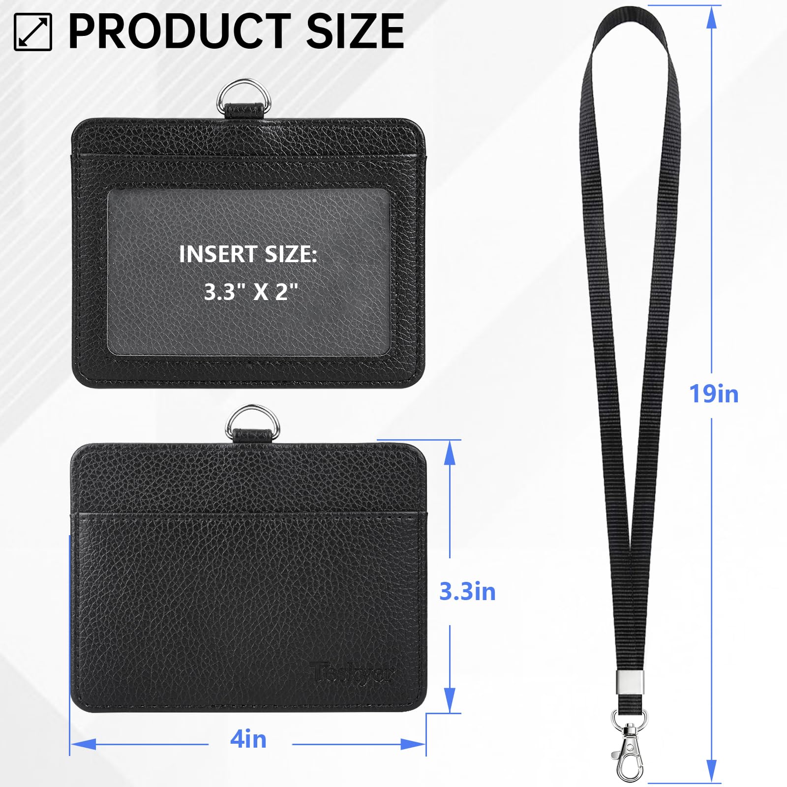 Teskyer Porta Badge da Collo 2 Slot Carte in Pelle Martellata Nero