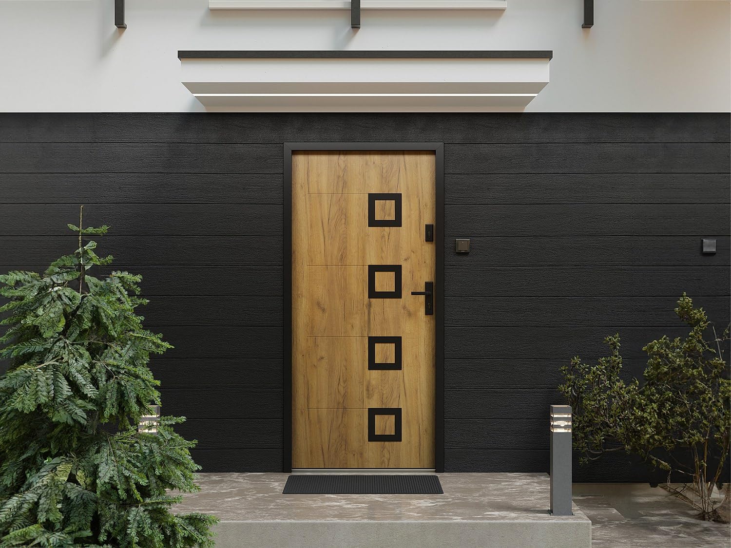 Vente-unique - Puerta de entrada de acero con inox 207 x 100 cm efecto roble - izquierda - TIFANA